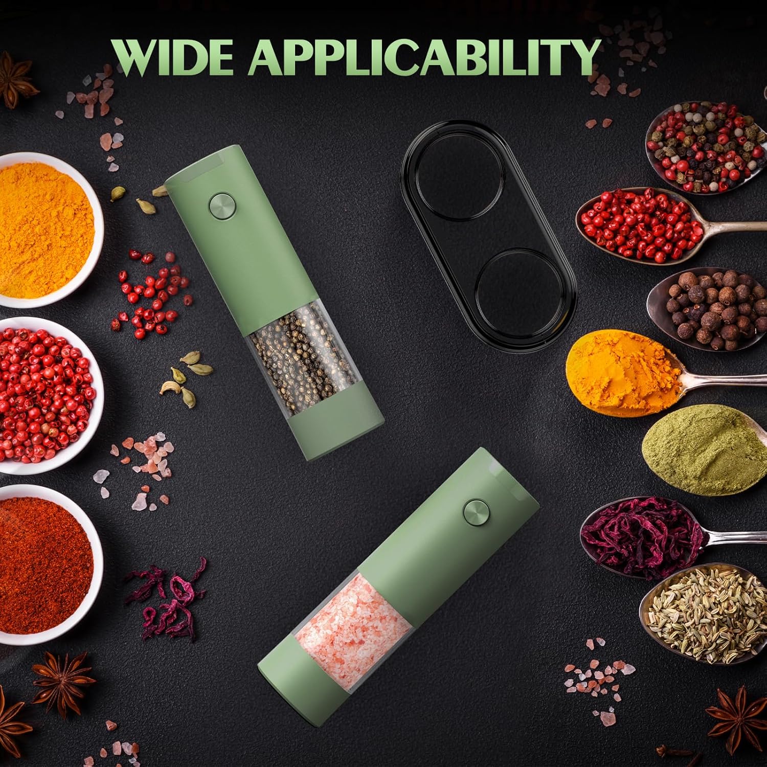 Detalle de Salt and Pepper Grinder Set Mom Gifts: Electric One-Handed, Adjustable Coarsegrind with LED Light