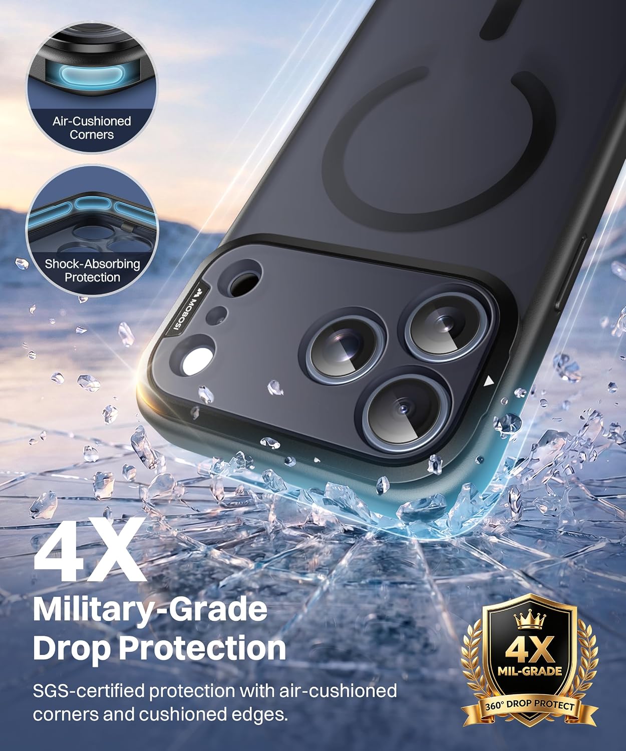 Detalle 1 de MOBOSI iPhone 17 Pro / 18 Pro Case with 180° Stand, MagSafe, Matte Black