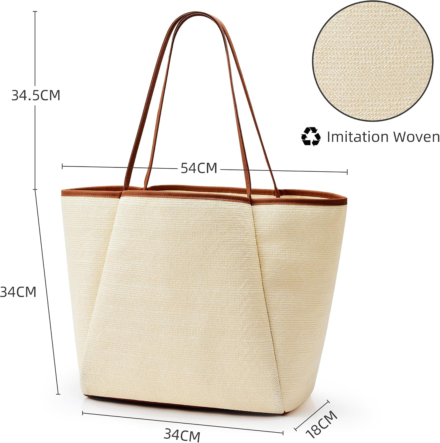 Thumbnail 5 de KALIDI Straw Tote Beach Bag – striped shoulder handbag with zip closure and inner pocket