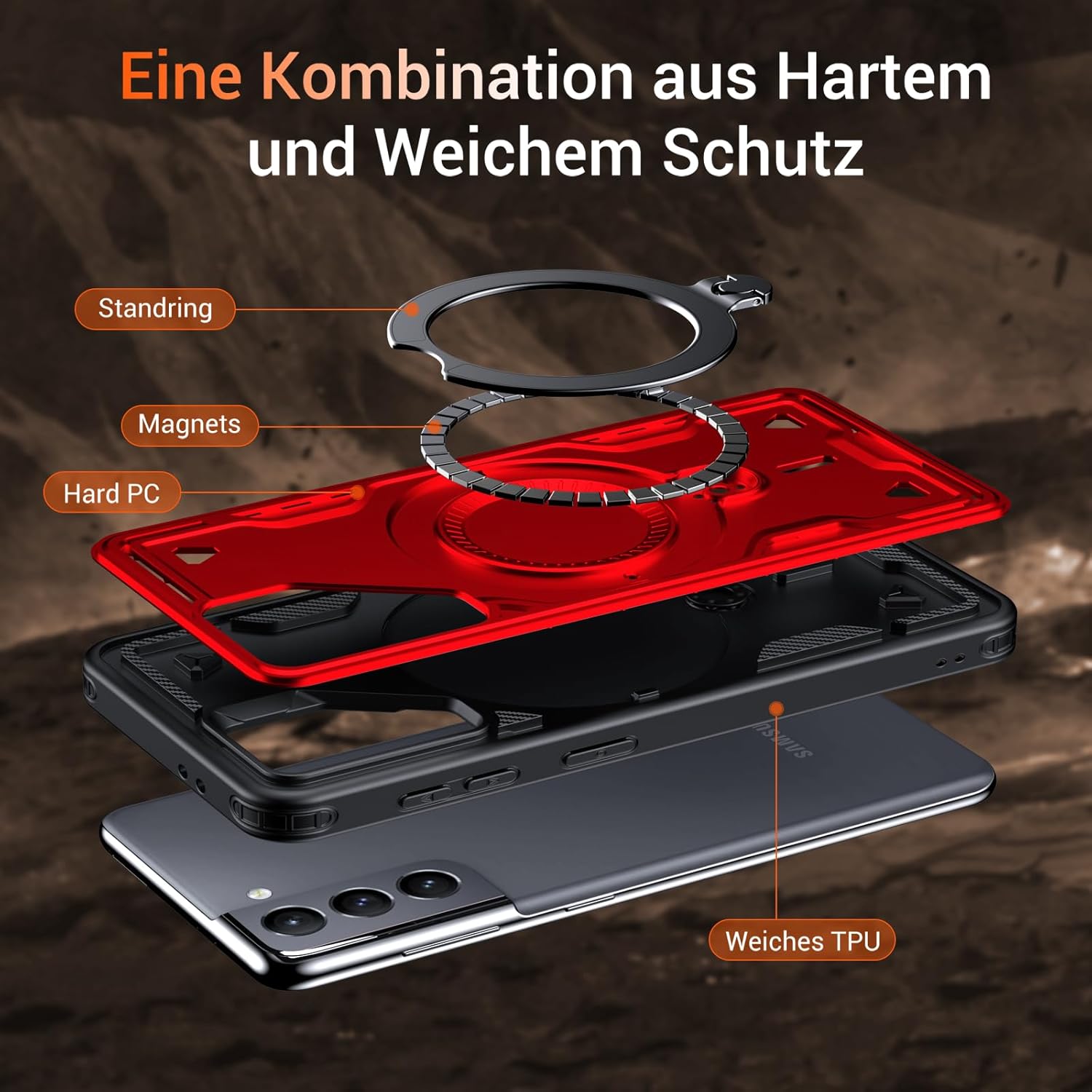 Thumbnail 3 de WYUIC Hülle für Samsung Galaxy S21 5G – Rotierender Ring-Ständer, Militärschutz, 360° Magnetring