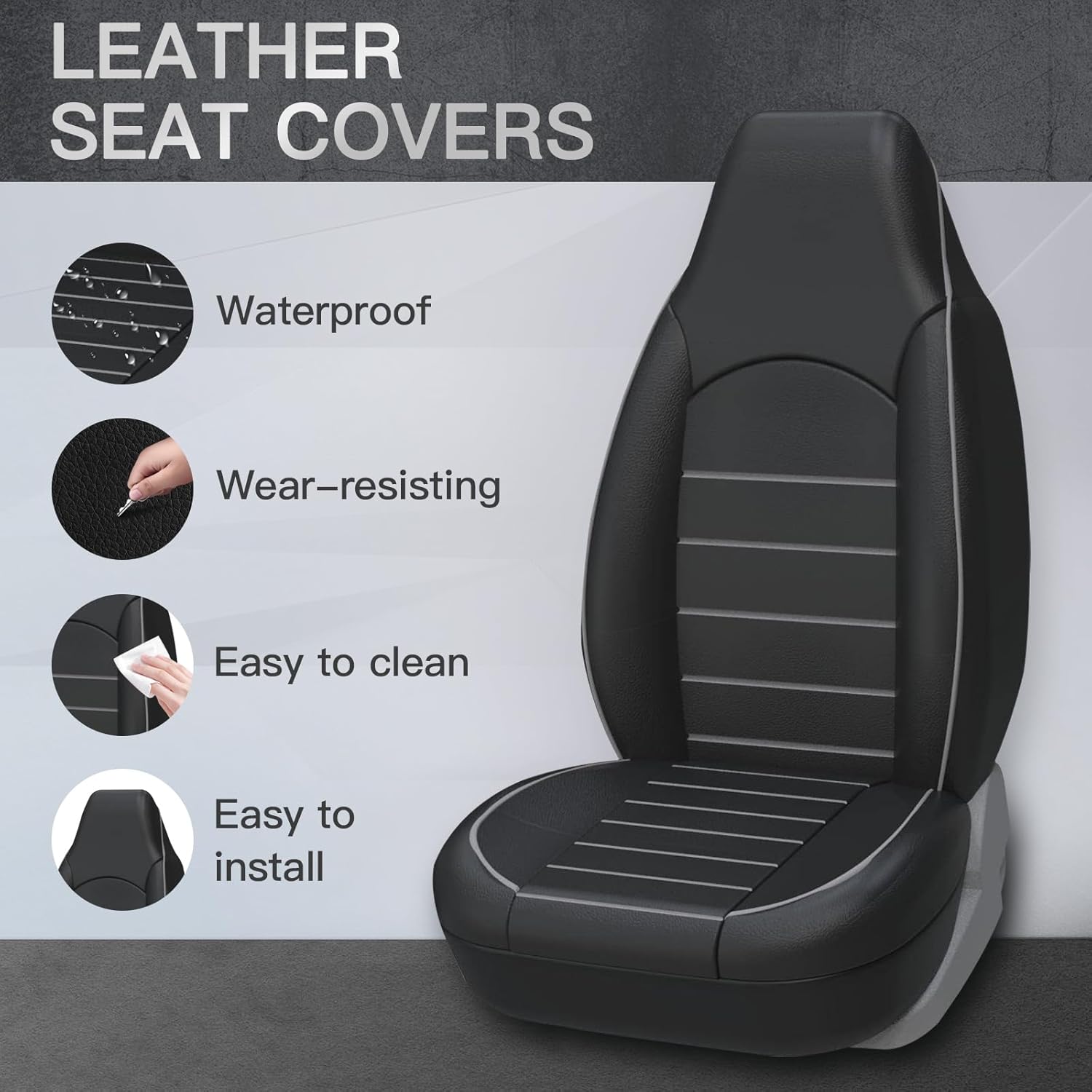 Thumbnail 3 de AUTOYOUTH coprisedili anteriori universali in pelle PU (nero/grigio) con compatibilità airbag laterale
