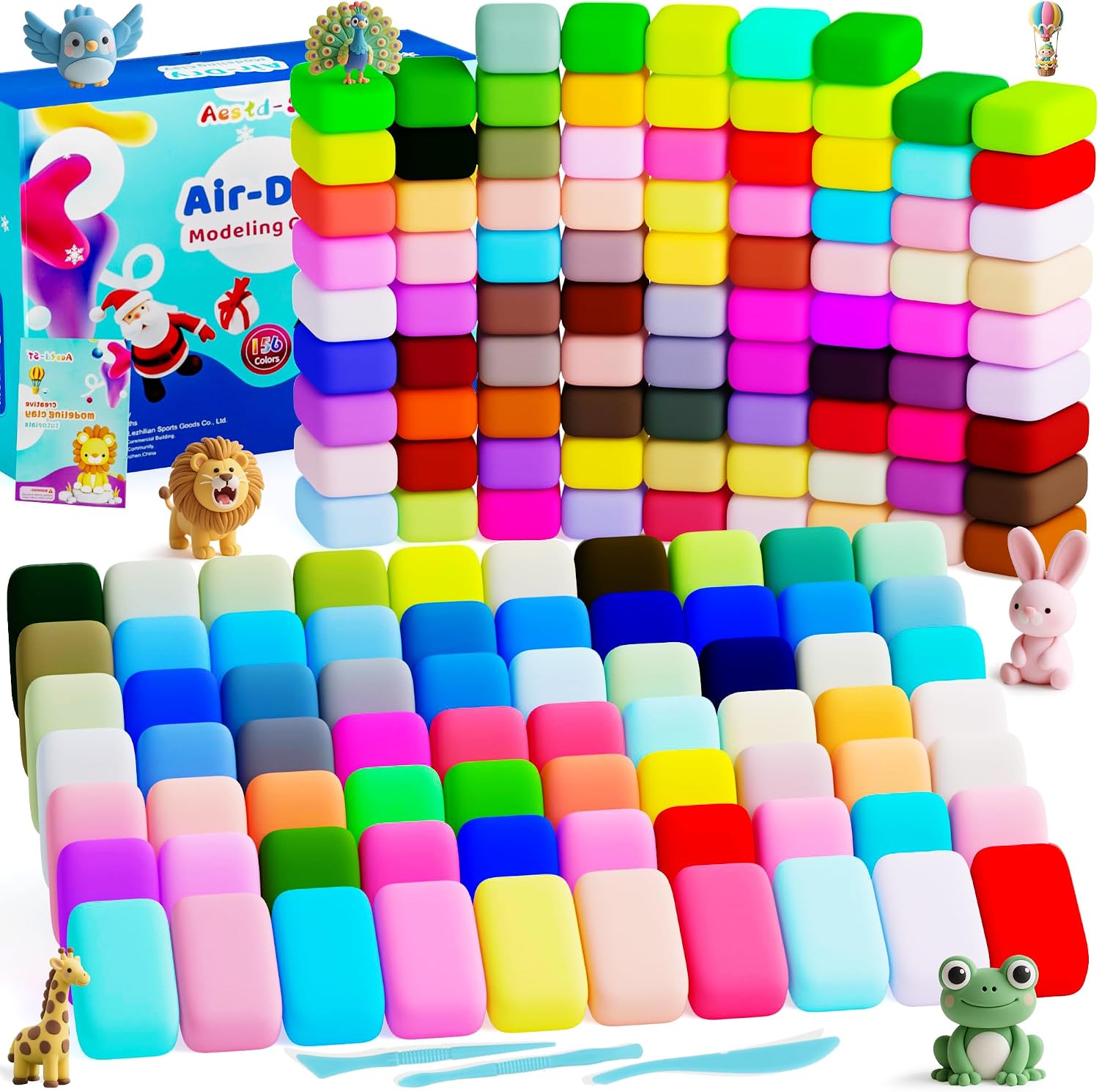Detalle de Air Dry Clay 156 Colors Set: 156-Colour Modeling Clay Kit for Kids with Tools