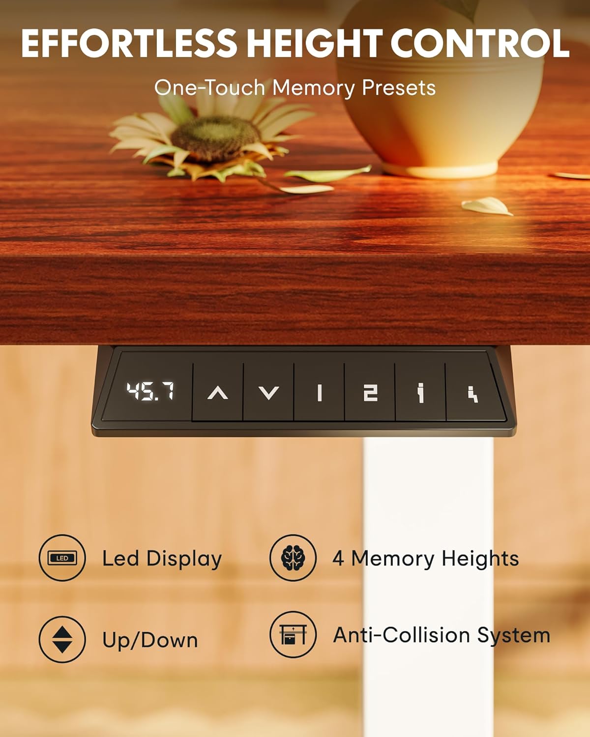 Thumbnail 6 de FLEXISPOT EN1 Electric Standing Desk, 40" x 24" Mahogany, 4 Presets