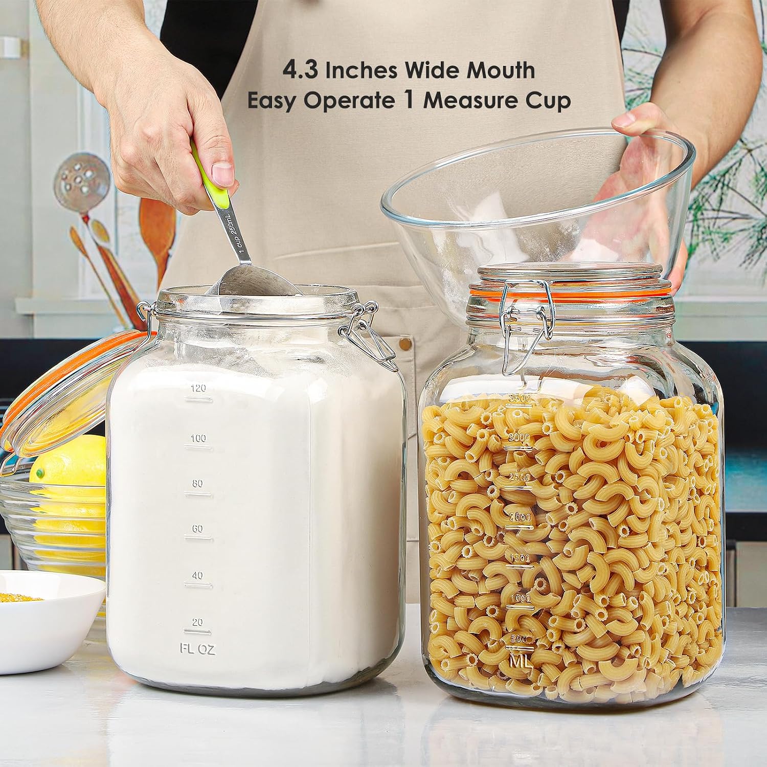 Thumbnail 1 de [UPGRADE] 2 Pack Square Super Wide Mouth Airtight Glass Storage Containers with Lids