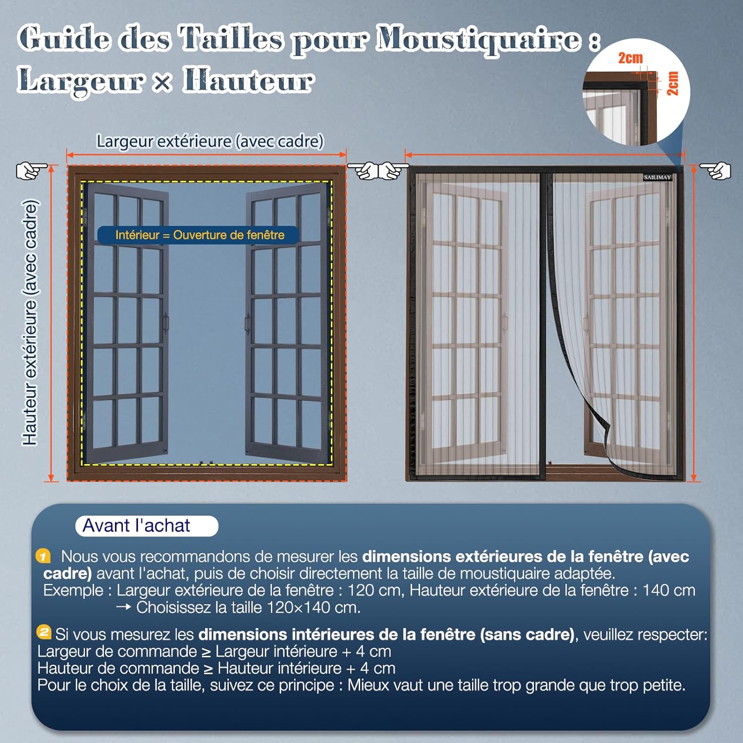 Thumbnail 3 de SAILIMAY Moustiquaire Fenêtre Magnétique 100x120cm – Fermeture automatique, sans perçage, moitié noire