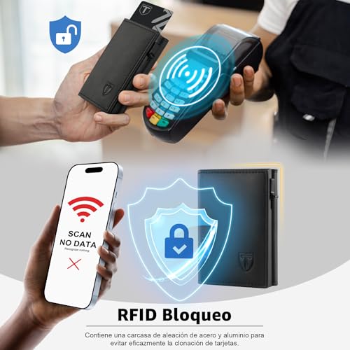Detalle de TENBST Carteras para Hombre Magnético: tarjetero con monedero y protección RFID (Negro)