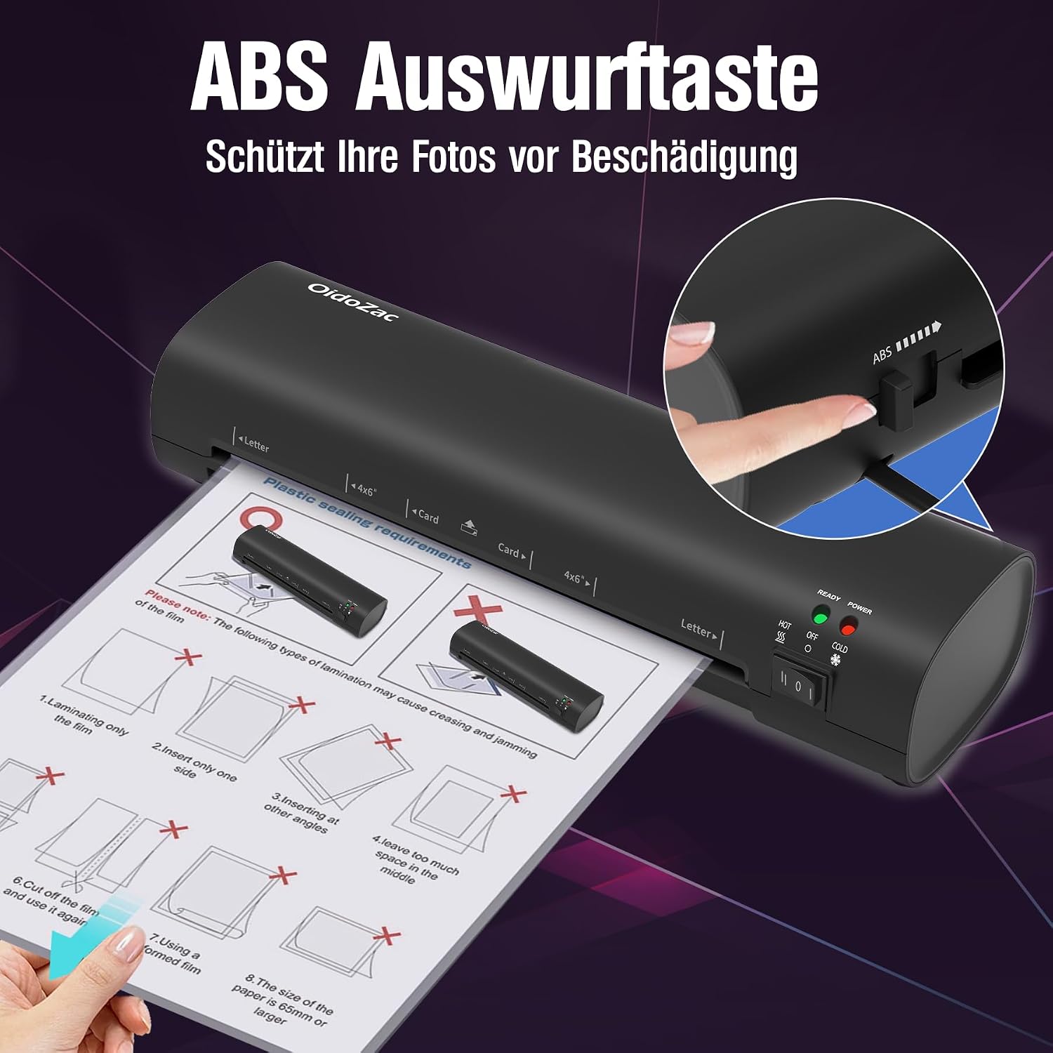 Thumbnail 2 de OidoZac A4 Laminiergerät – 4-in-1 Laminiergerät mit 80–125 μm, 15 Laminierfolien, Eckenrunder & Papierschneider