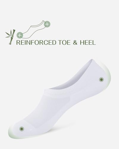 Detalle de Cirorld Bamboo No Show Socks for Men & Women, 6 Pairs – Non-Slip White (9-12)