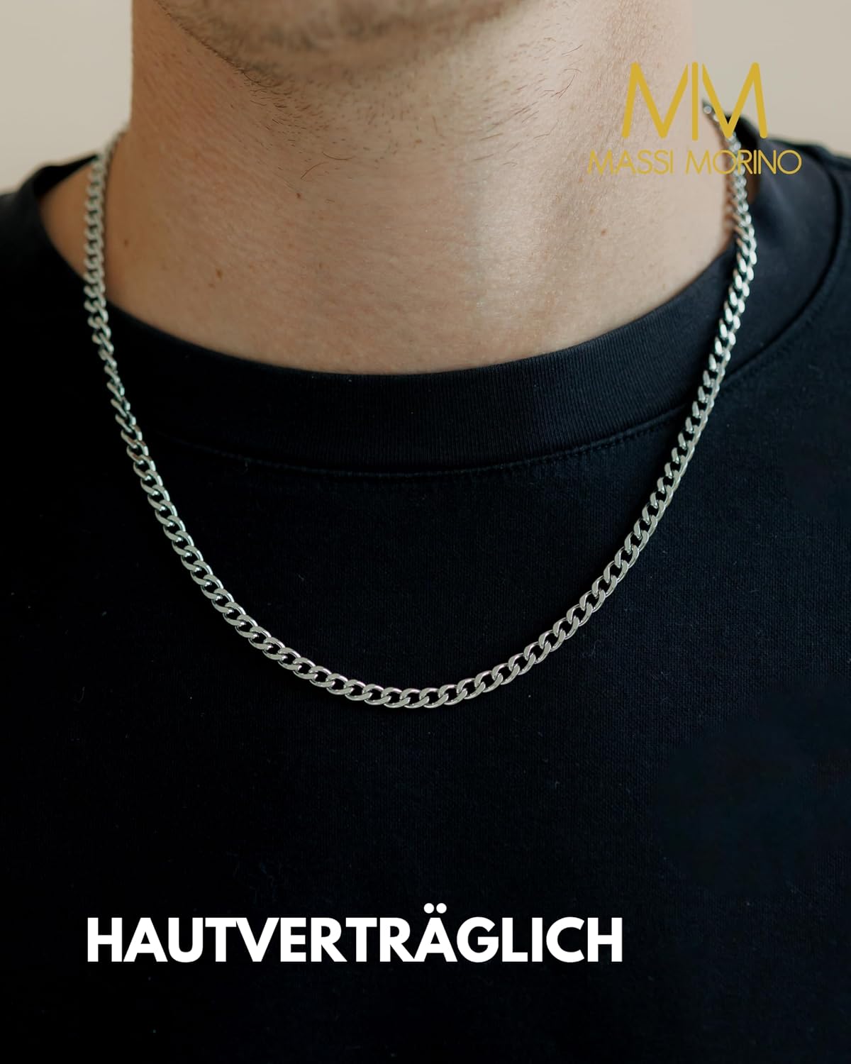 Detalle 2 de Massi Morino Herren-Halskette aus 316L Edelstahl – verstellbar, wasserfest, in Gold, Silber oder Schwarz