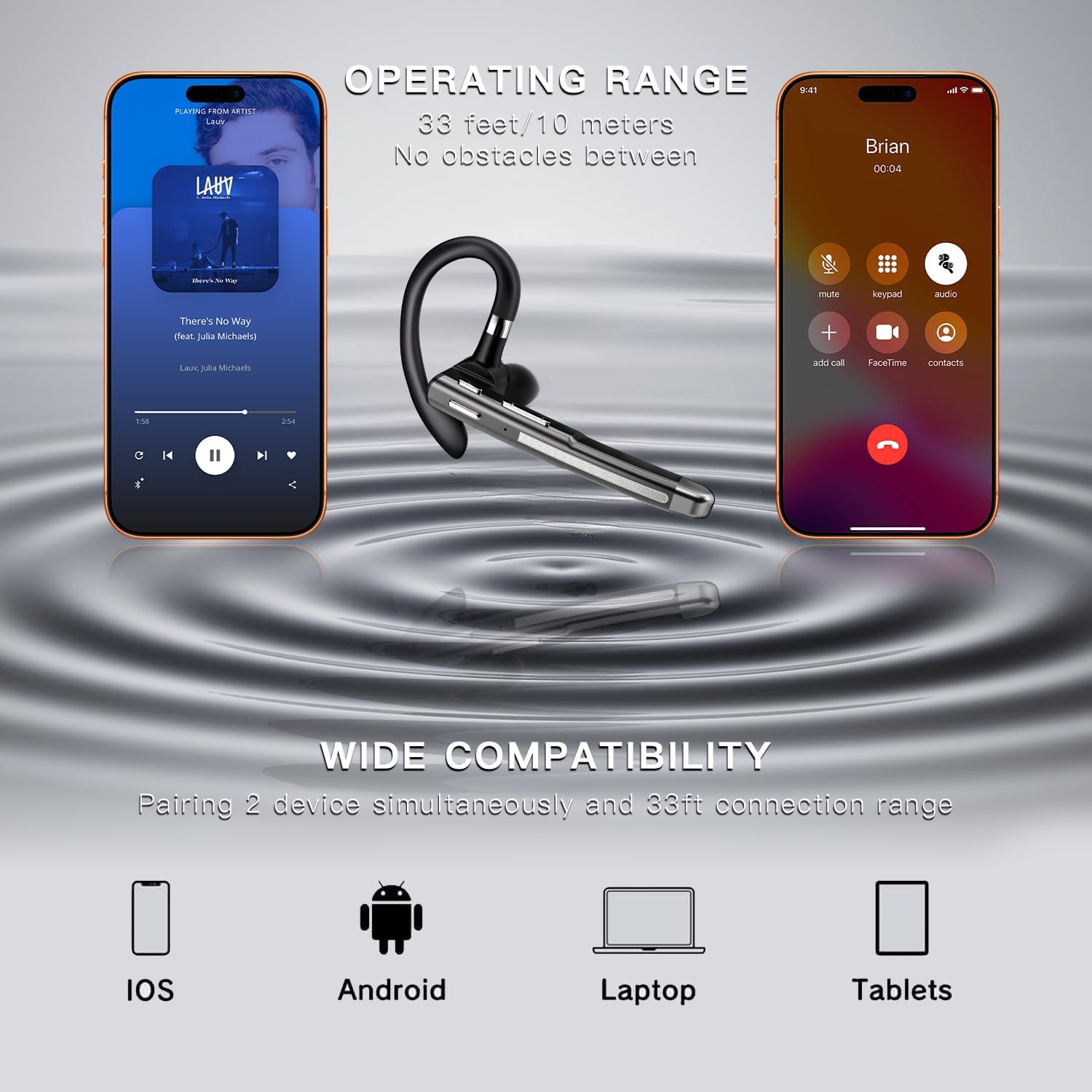 Thumbnail 6 de Xoruezls Bluetooth Headset V6.1: 100-Hour Single-Ear Wireless Earbud with CVC8.0 Noise Cancellation