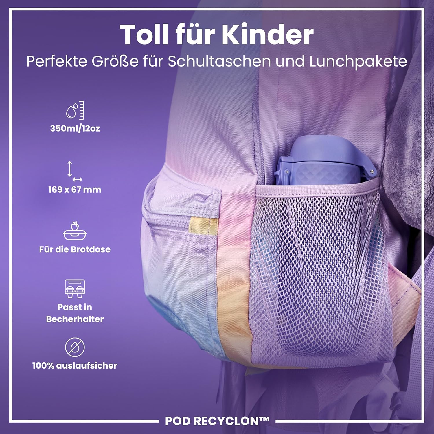 Thumbnail 2 de ION8 Kinder Trinkflasche 350 ml – Auslaufsicher, BPA-frei, klimaneutral (Helles Lila)