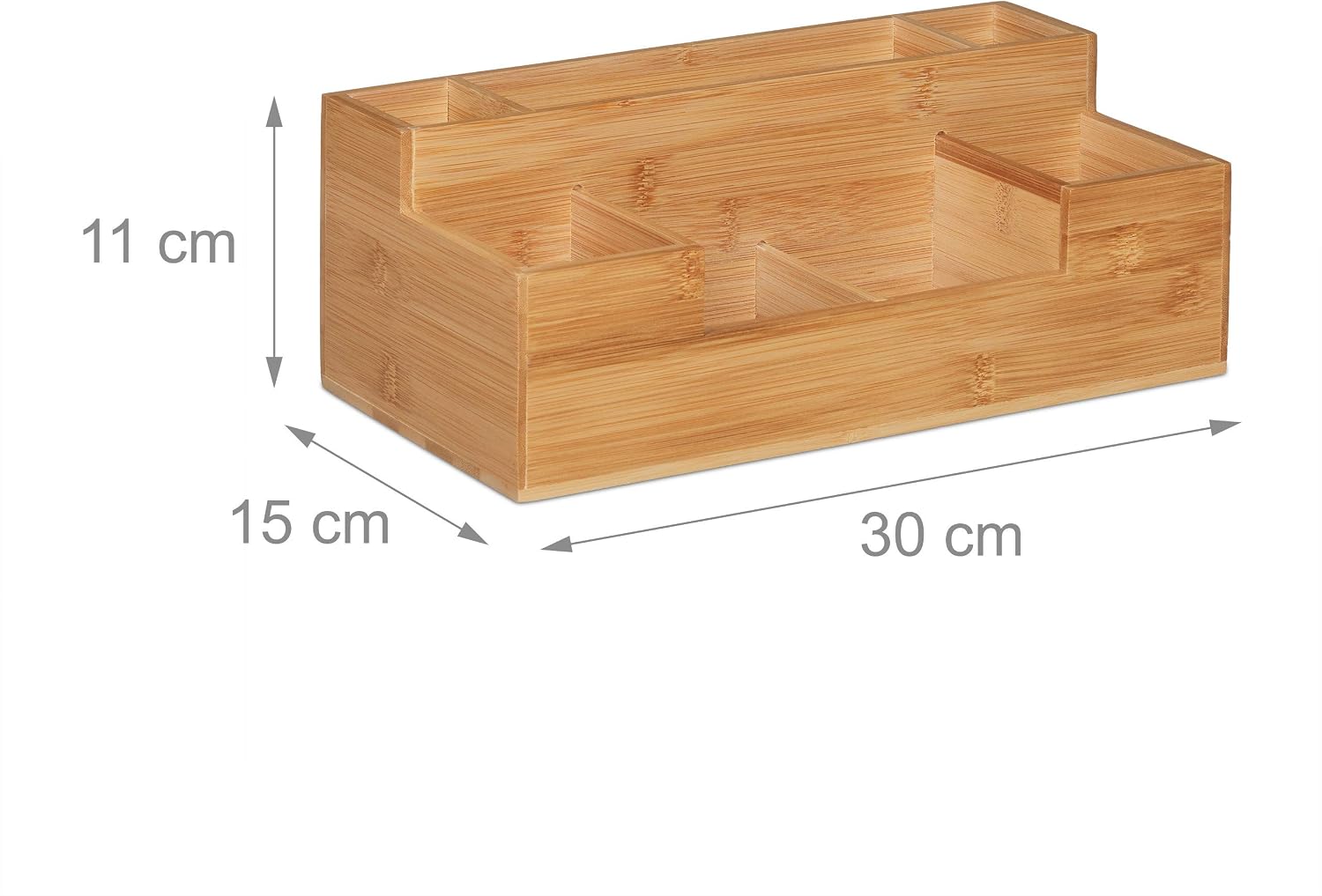 Detalle de Relaxdays Organiseur de Bureau en bambou – 7 compartiments, 11x30x15 cm, naturel