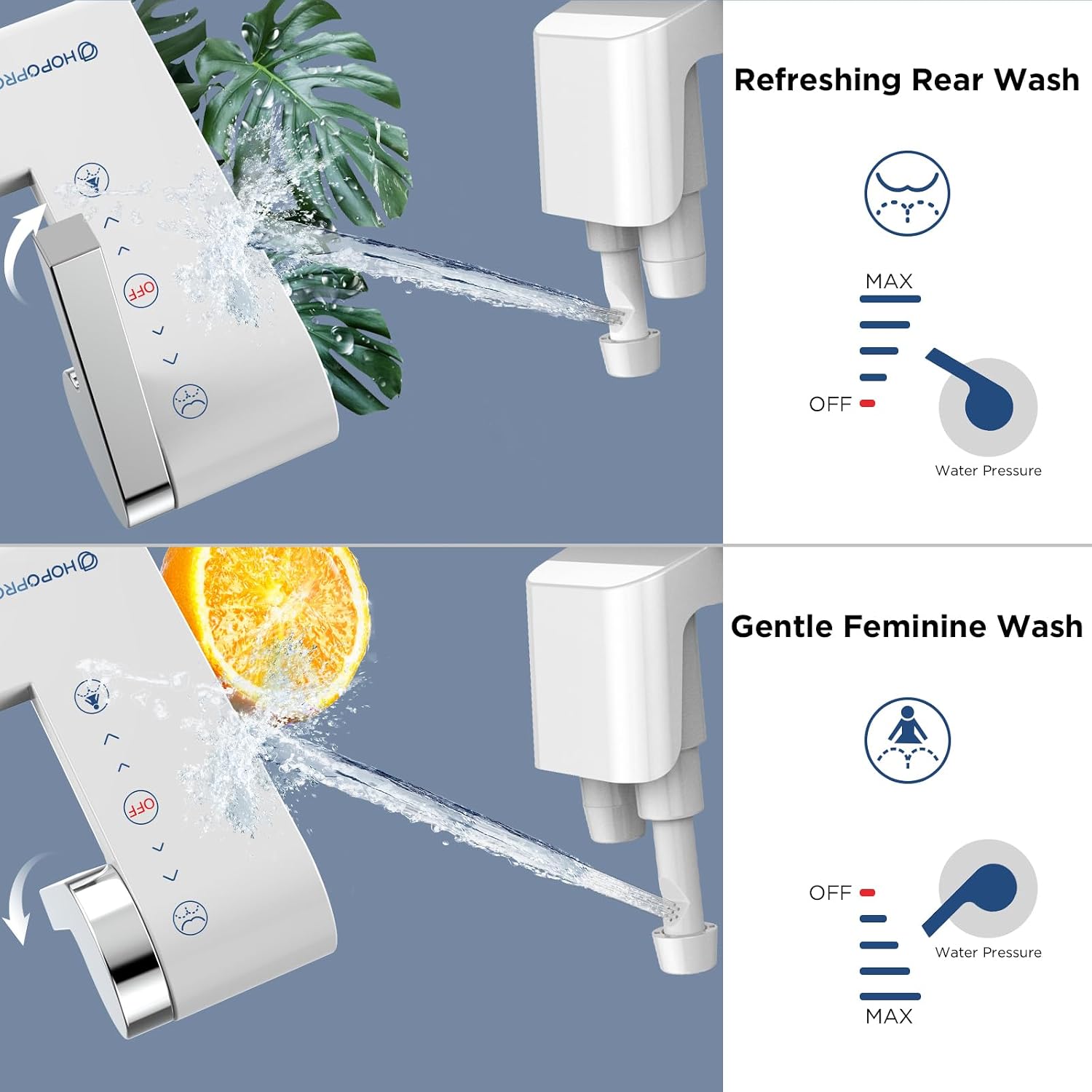 Thumbnail 1 de HOPOPRO Non-Electric Dual-Nozzle Bidet Attachment with Adjustable Pressure, Silver