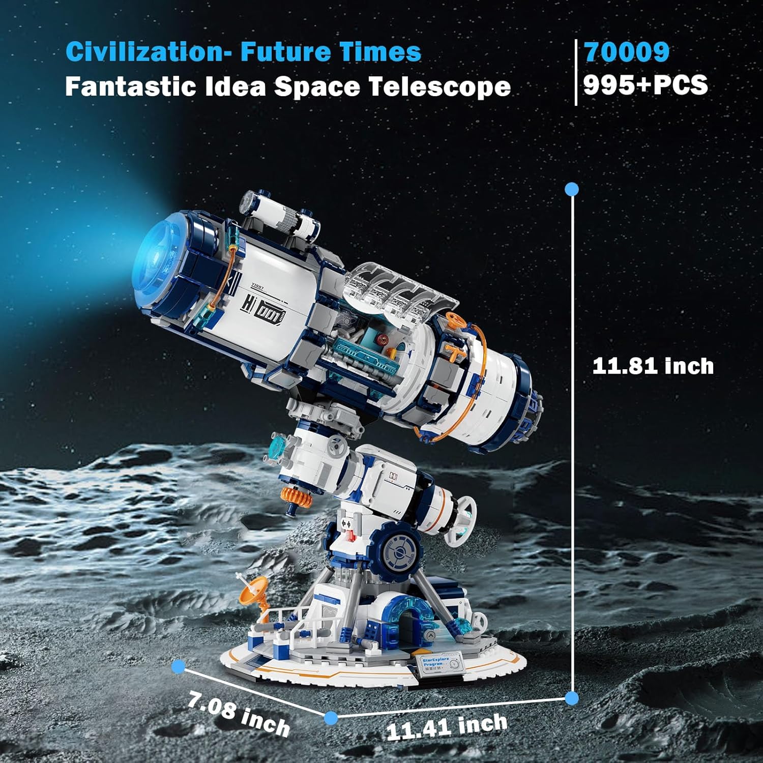 Detalle 2 de JMBricklayer Space Telescope Building Set (995 Pieces) with Lights – A Detailed Look
