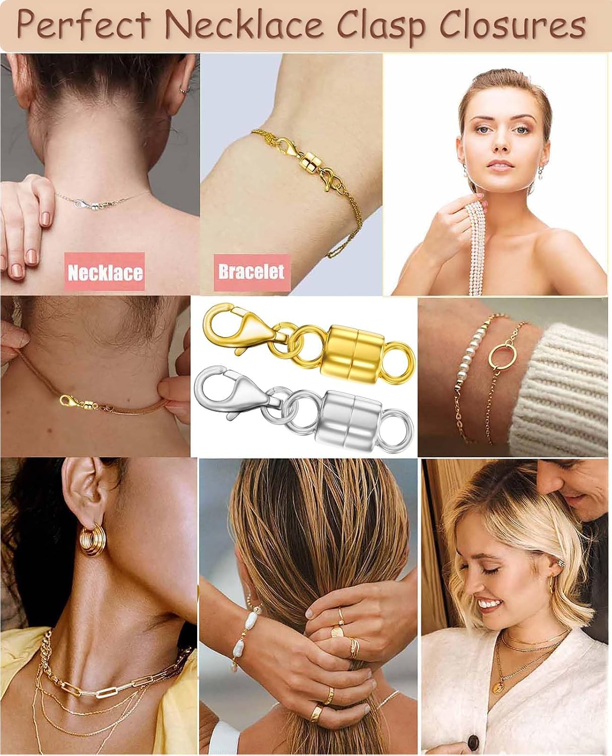 Detalle 2 de Dailyacc 1 Magnetic Lobster Clasp Necklace Extenders, 4-Piece Gold and Silver Set