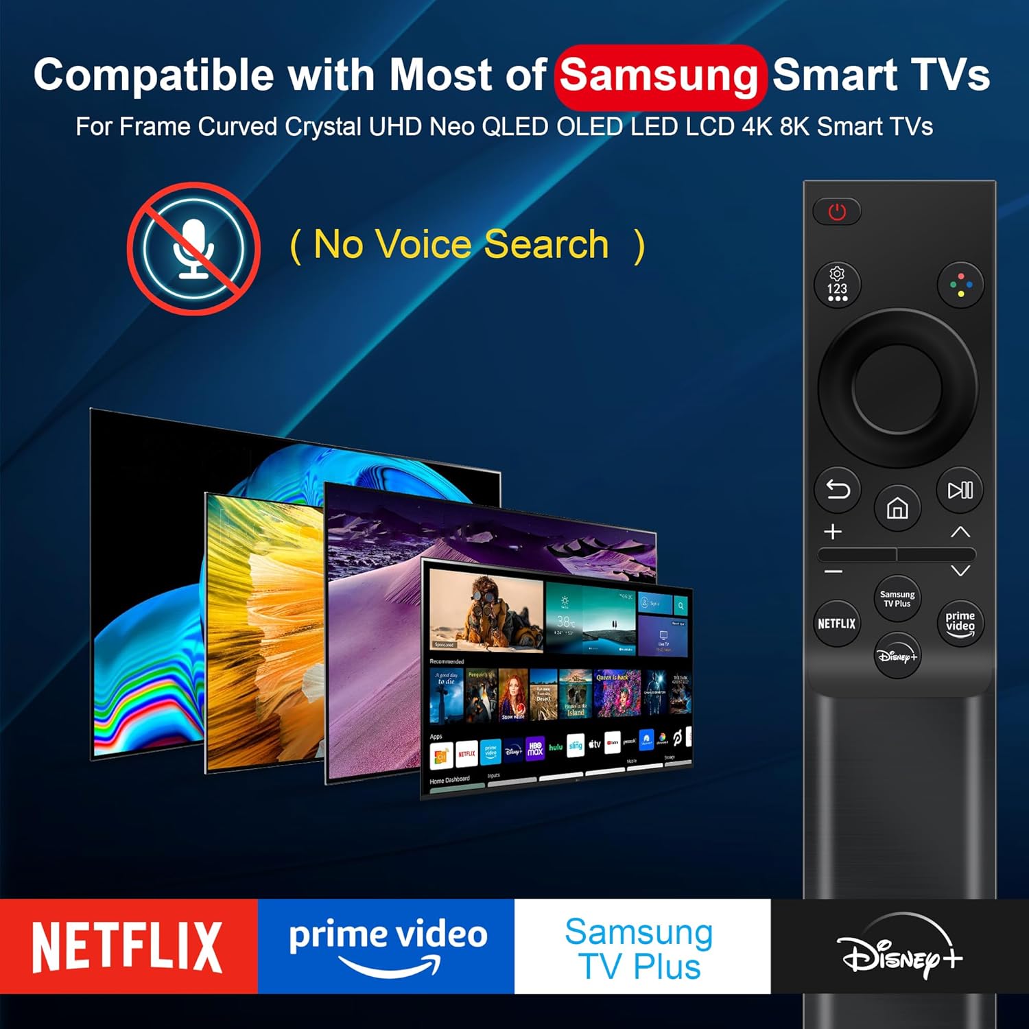 Detalle de Universal Remote Control (Pack of 2) Replacement for Samsung Smart TVs – IR Remote with Netflix, Prime Video, Disney+ and Samsung TV Plus Buttons