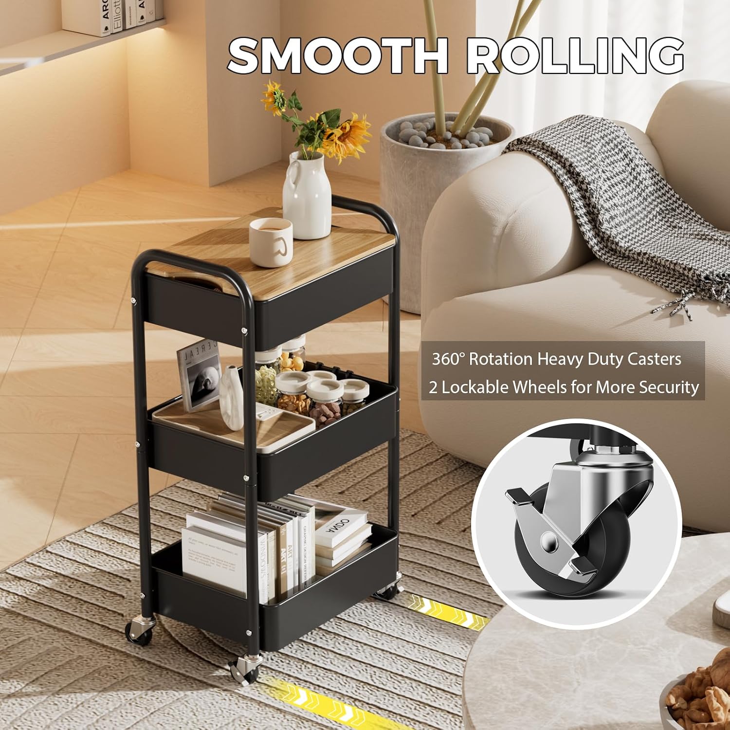 Thumbnail 4 de Shrivee NR-AT66B 3-Tier Metal Serving Trolley with Lockable Wheels