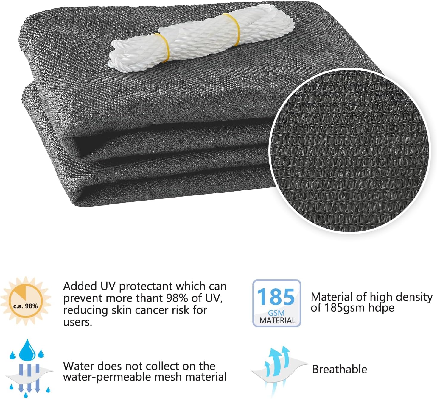 Thumbnail 1 de HAIKUS Sonnensegel 4x5 m Rechteckig – UV-Schutz, Atmungsaktiv, HDPE 185 g/m²