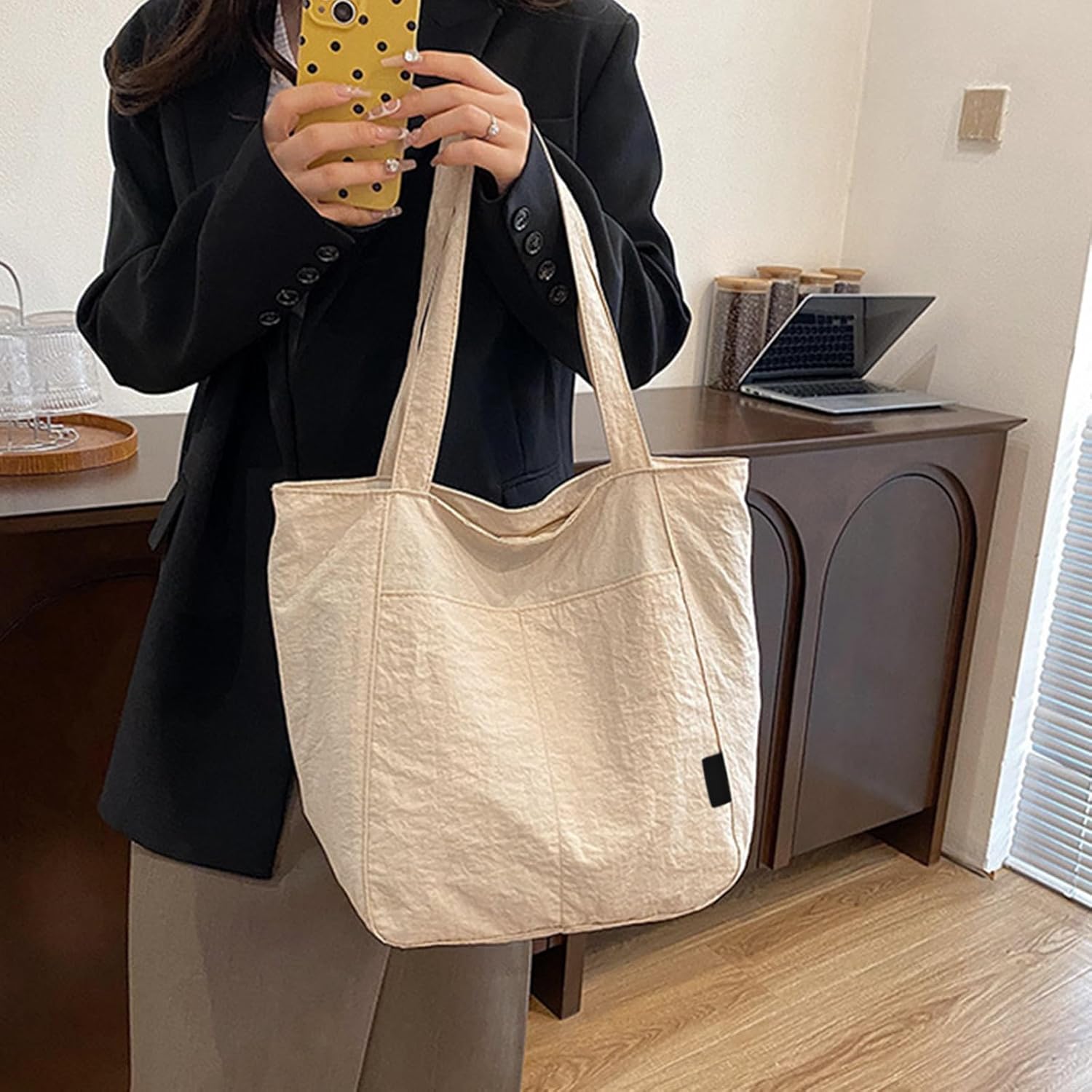 Thumbnail 2 de Boziee Unisex Schultertasche im minimalistischen Look – Shopper Tote Bag aus Nylon für Alltag, Büro & Reisen