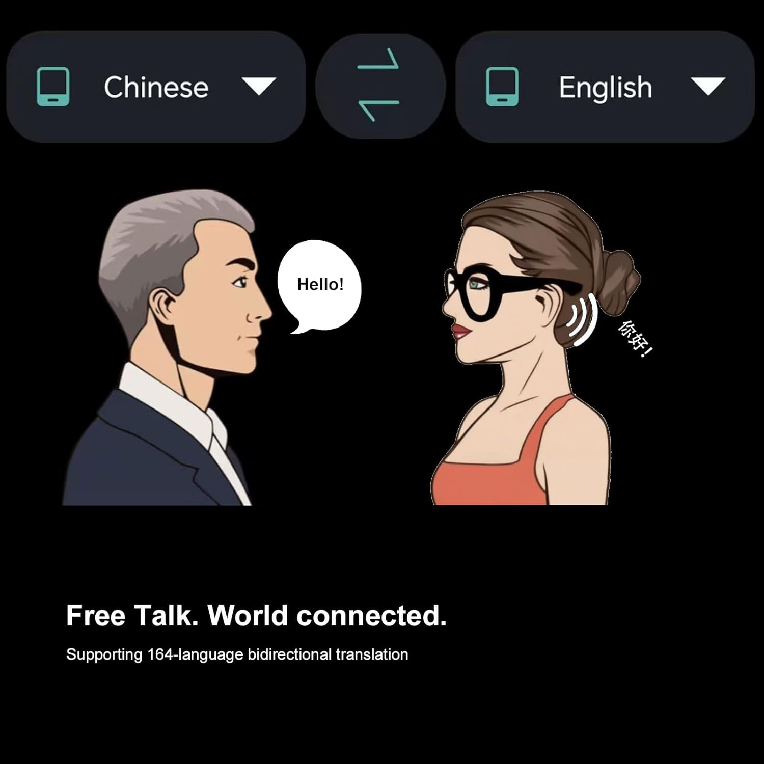 Detalle de AI translation smart glasses 164 languages