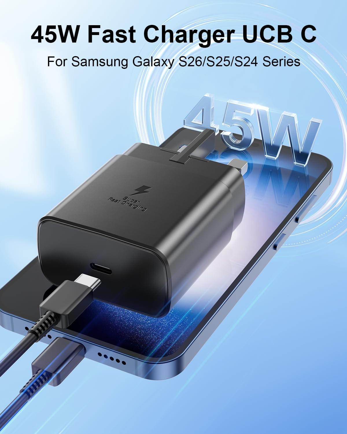 Detalle 2 de 45W USB C Charger for Samsung with 2m USB-C Cable – Fast Charge Kit for Galaxy S series