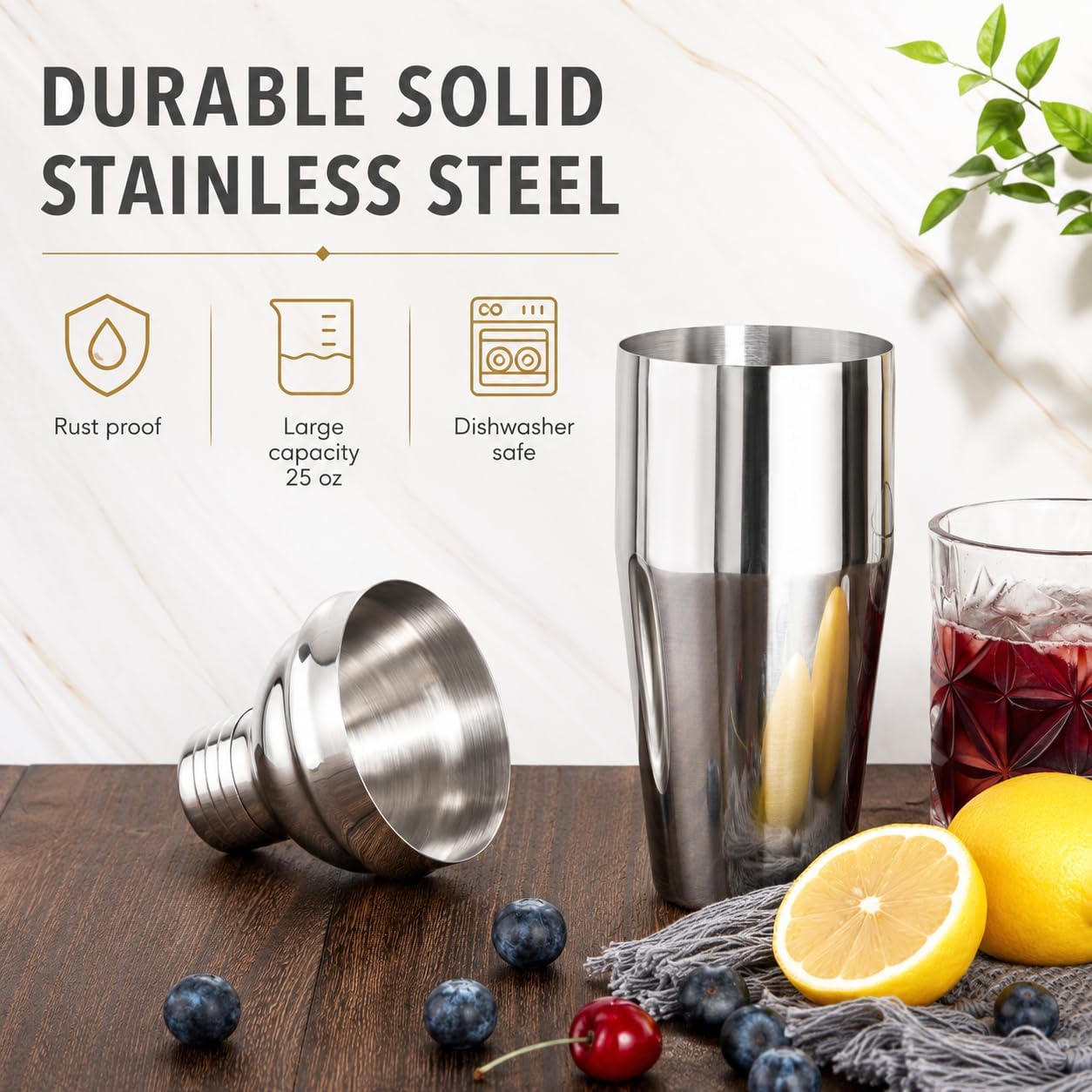 Detalle de Cocktail Shaker Set Esmula 750ML – 12-Teiliges Edelstahl Barkeeper Kit mit Bambusständer