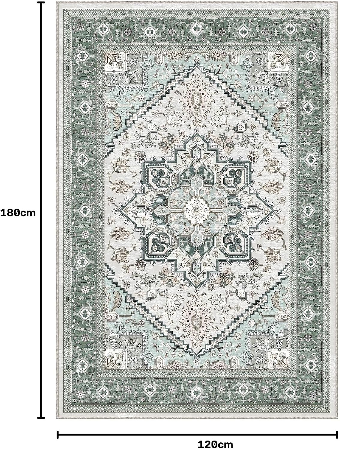 Detalle de OPPODREAM 4'x6' Washable Area Rug, Green, Low Pile, Non-Slip Backing