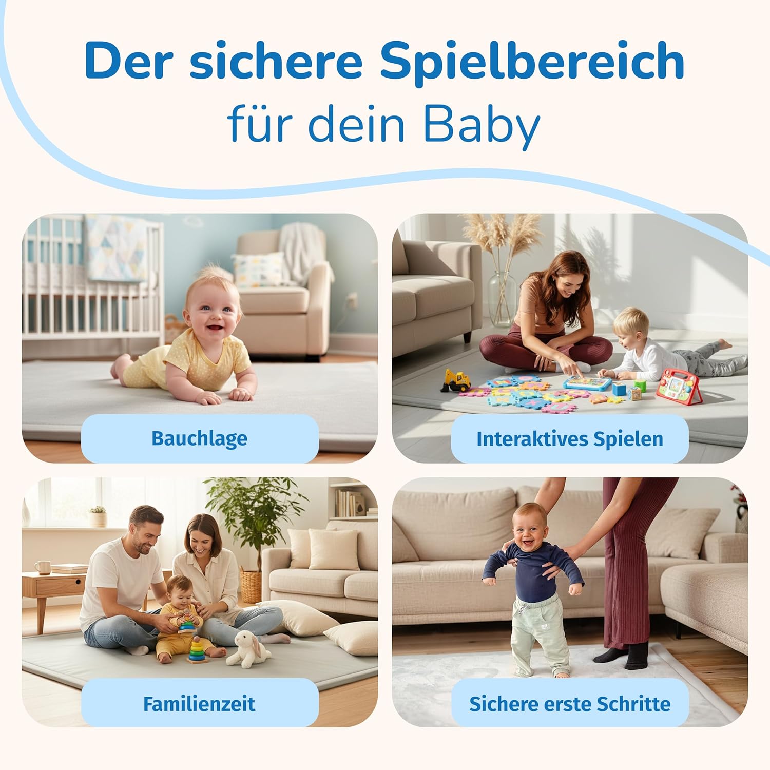 Detalle de BabybeFun Krabbelmatte Baby – rund, 3 cm Dicke, rutschfest & warm