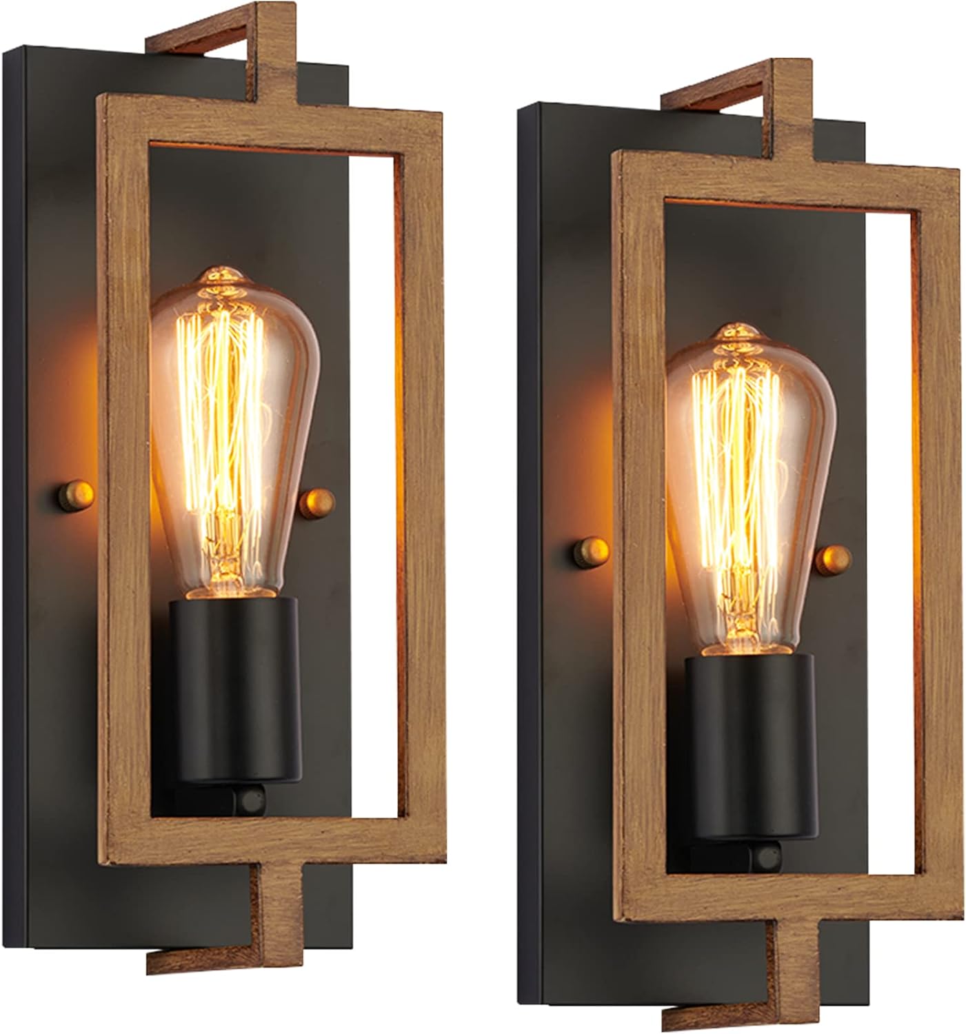 Detalle de Capslpad T15MW06 Industrial Wall Sconces, Set of 2, Metal Wood-Grain Finish