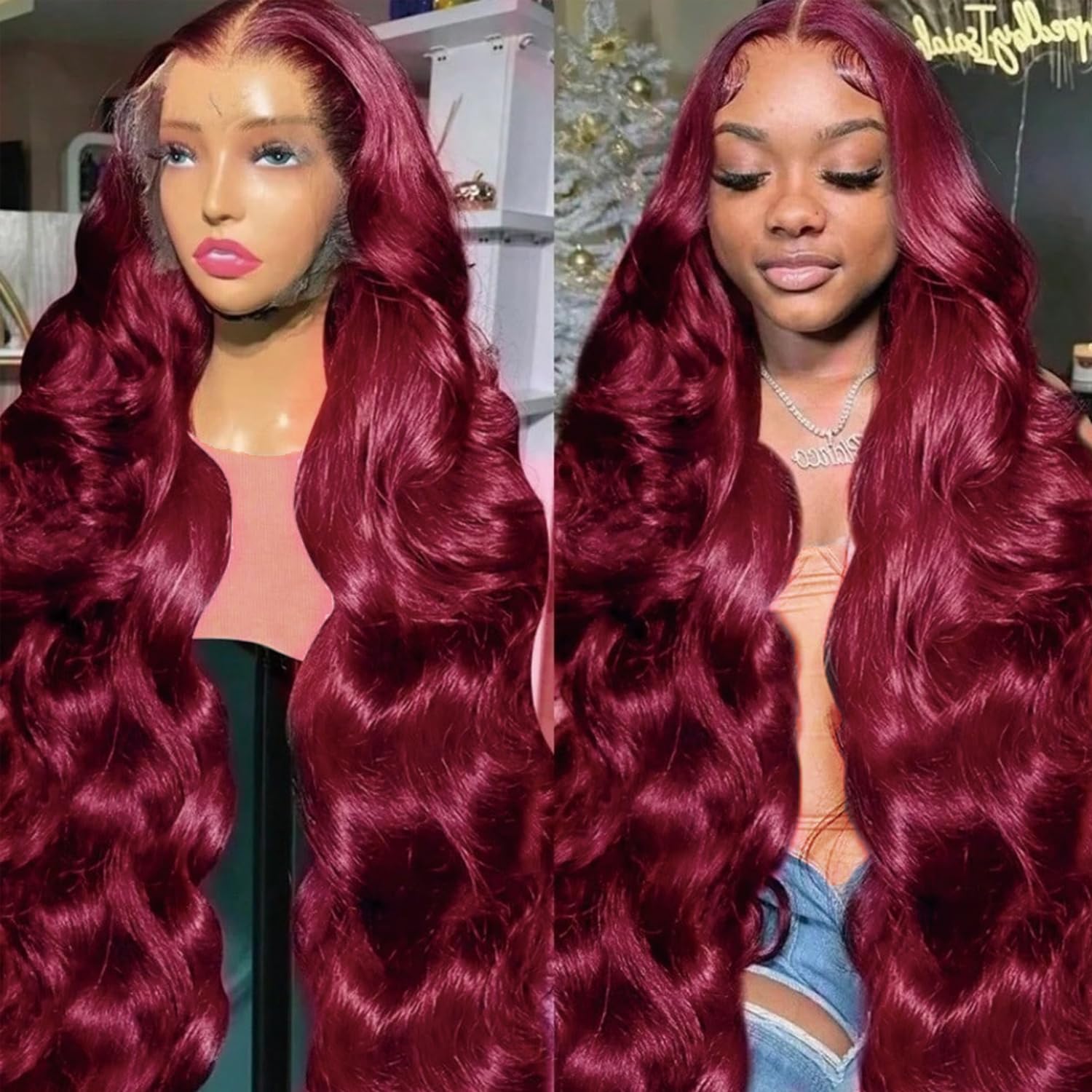 Thumbnail 6 de QZOQZO 99J Burgundy 24-Inch Human Hair Lace Front Wig, 13x6 Body Wave