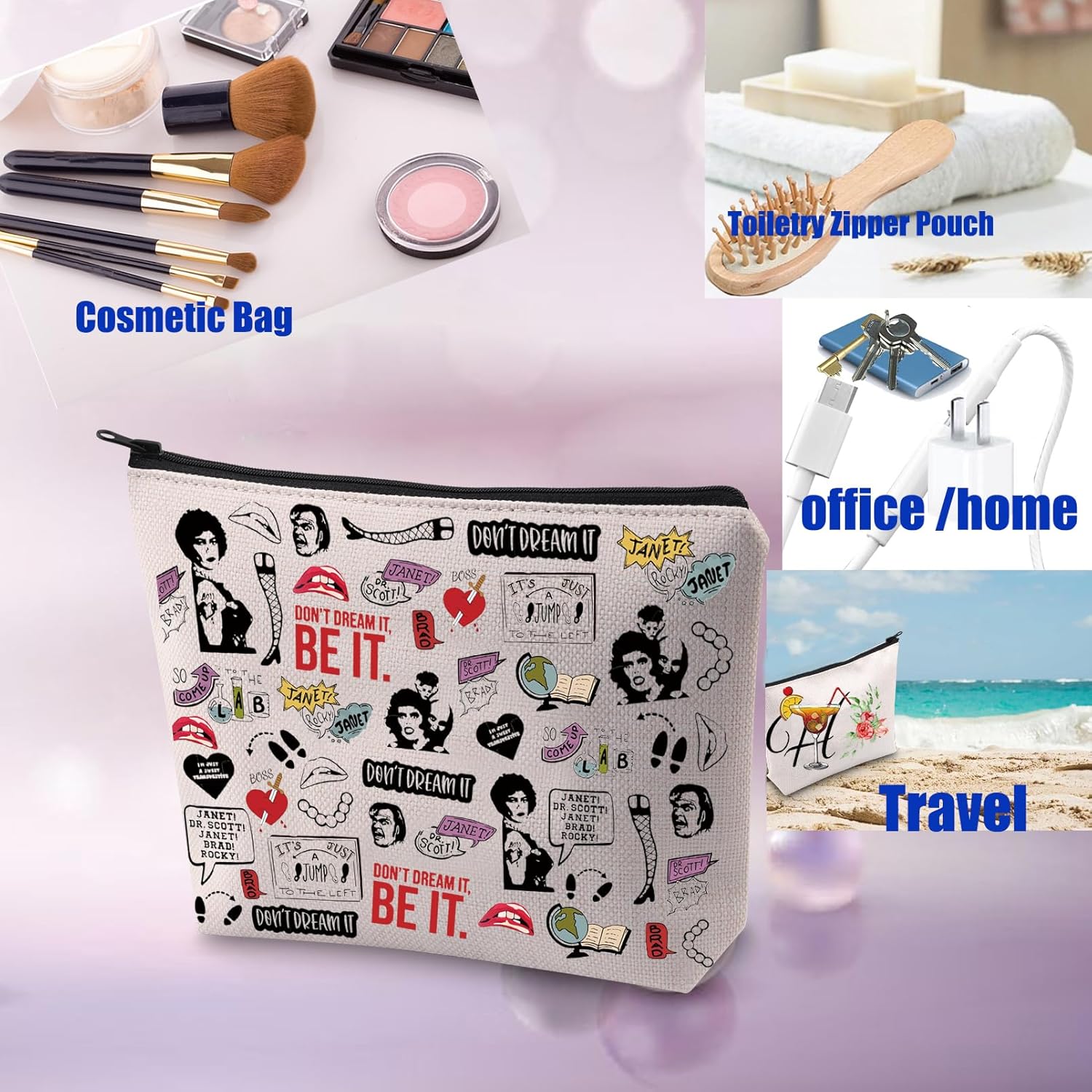 Detalle 1 de PXTIDY Rocky Horror Characters Cosmetic Bag: A practical, fun gift for fans