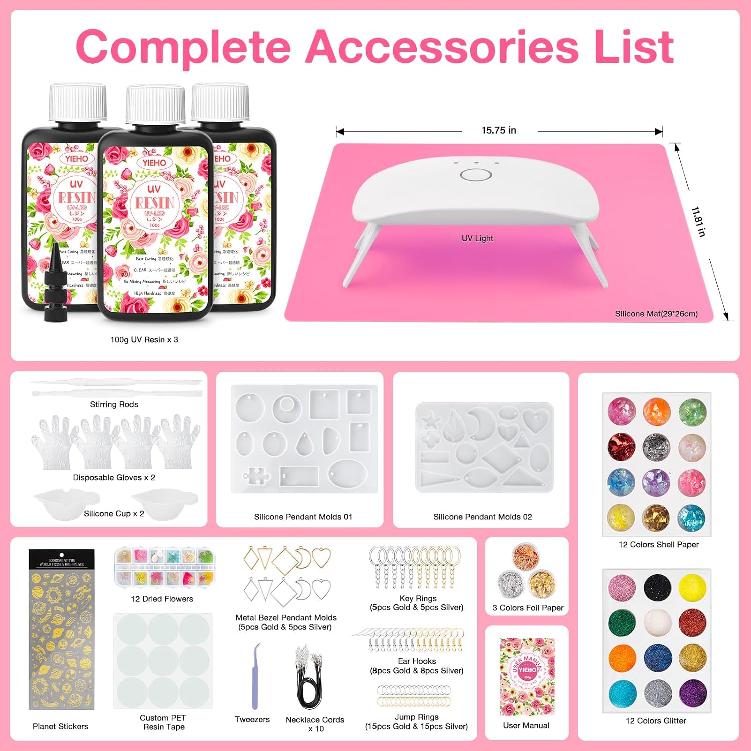 Thumbnail 1 de YIEHO UV Resin Set mit Lampe und Formen – Kristallklares Harz-Starterpaket für DIY-Schmuck