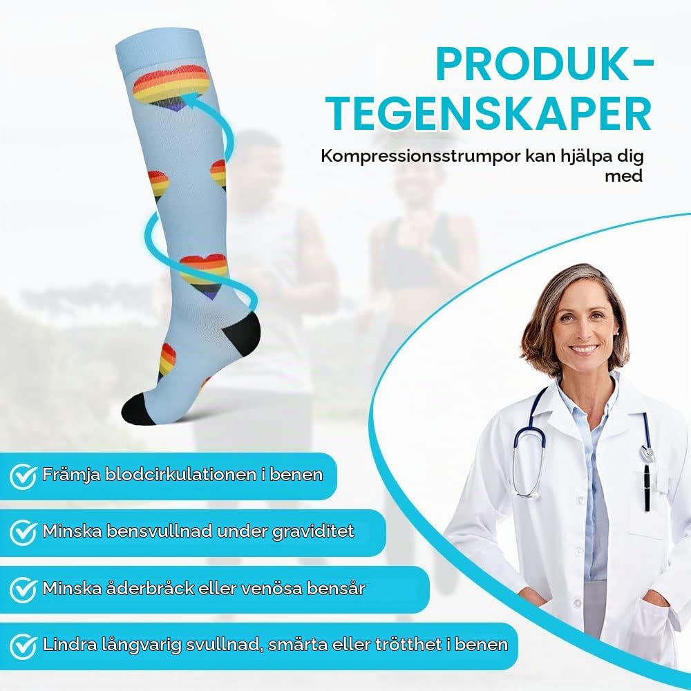 Detalle de ACWOO A-S/M kompressionsstrumpor, 15–20 mmHg, nylon, flerfärgade, 6 par