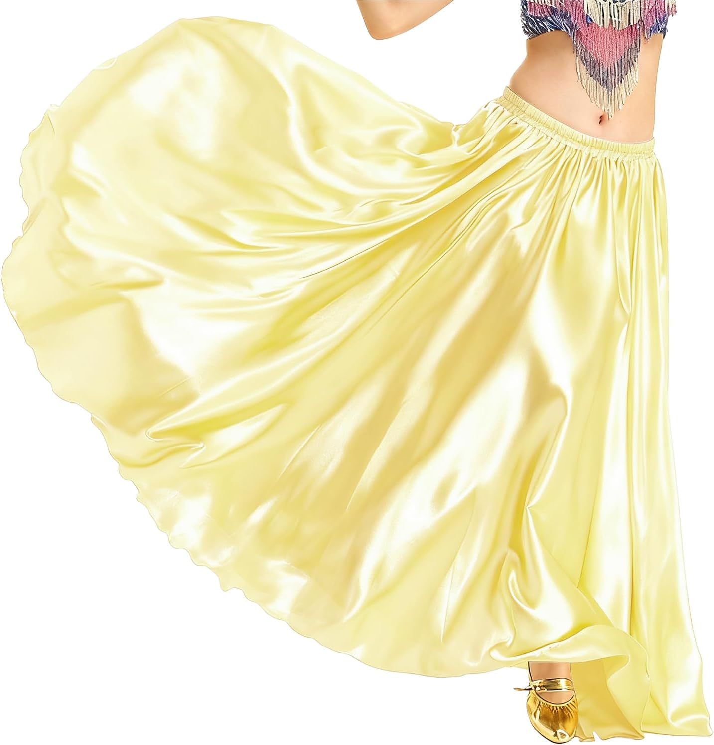 Detalle 2 de Baisdan Jupe Danse Orientale Femme en Satin — Jupe Longue Cercle Complet pour Danse Orientale, Flamenco et Cosplay