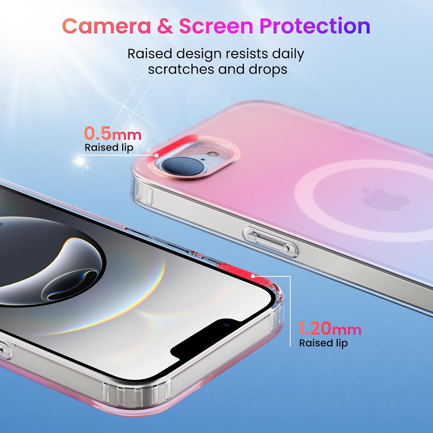 Detalle de ORNARTO iPhone 17e/16e 6.1-Inch Case — Shockproof, Iridescent Rainbow Design with Magnetic Charging