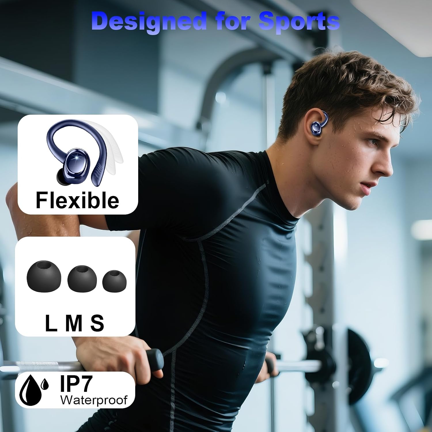Thumbnail 5 de Hupoaf Bluetooth 5.4 Sport-Kopfhörer In-Ear mit Ohrhaken, IP7, 6D Stereo & 4× ENC Mic