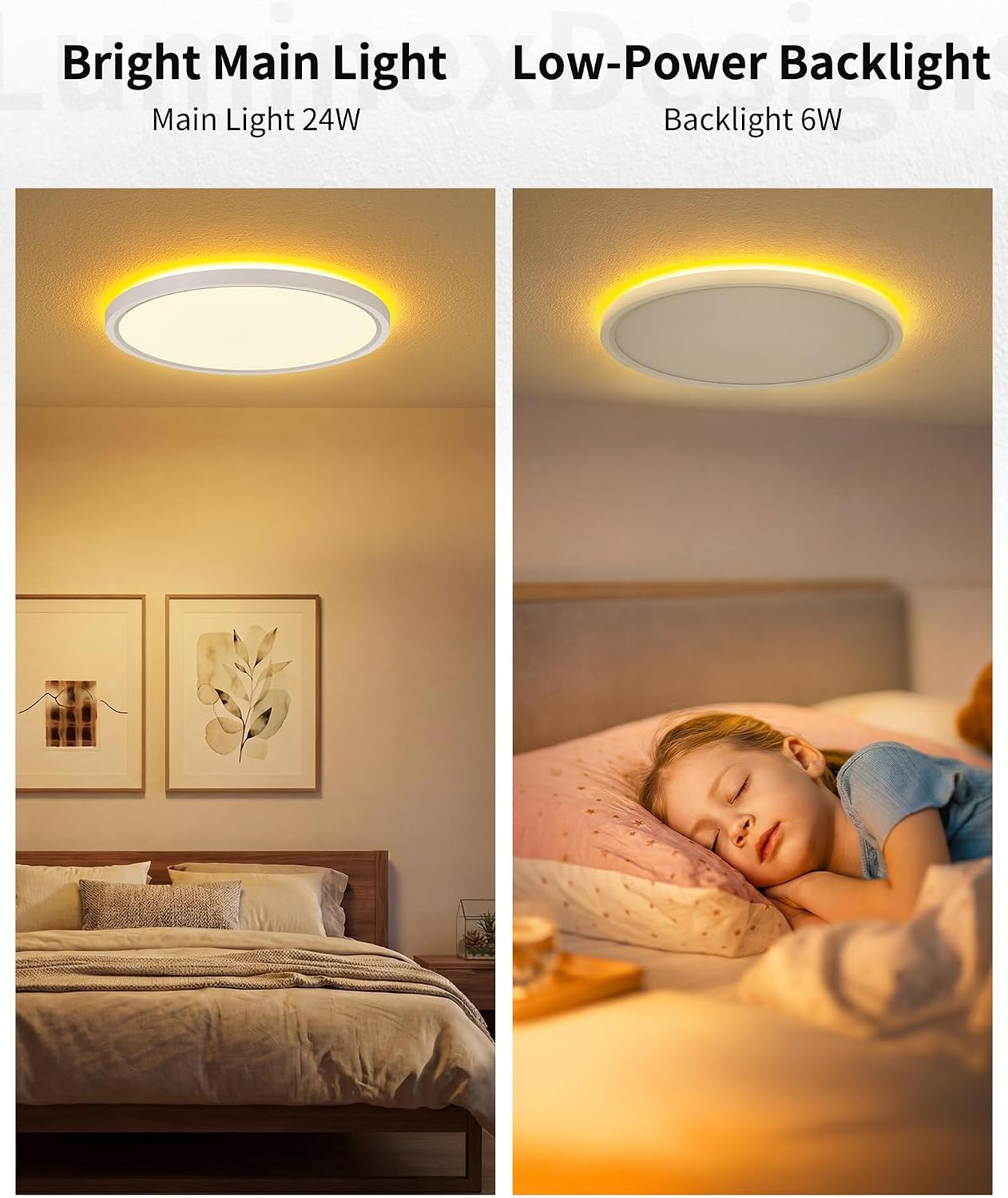 Detalle de LuminexDesigns Plafón LED Regulable 24W con Mando – Lámpara de Techo Ø30cm, Luz Nocturna 2000K y Temporizador