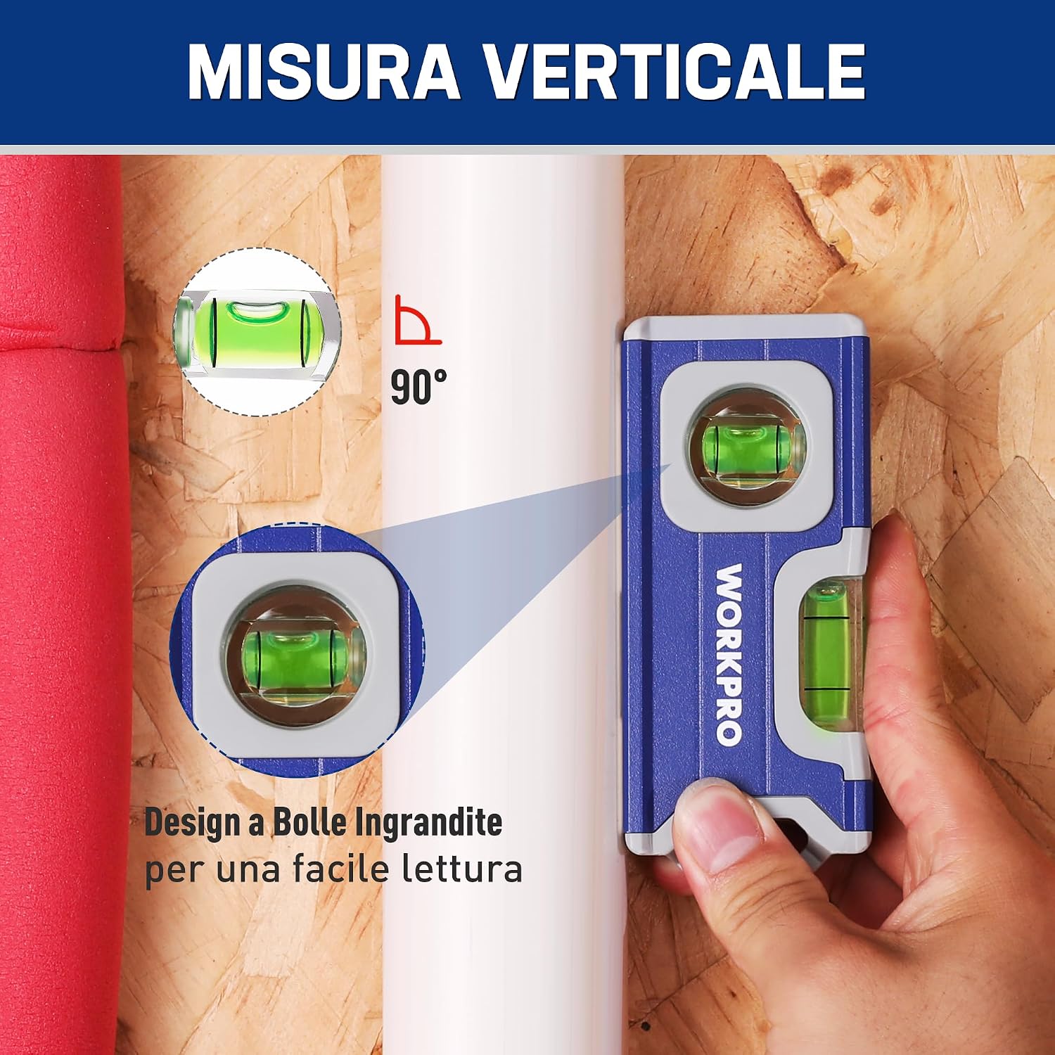 Thumbnail 3 de WORKPRO Mini Livella a Bolla Magnetica in Alluminio 115 mm: compatta, pratica e versatile