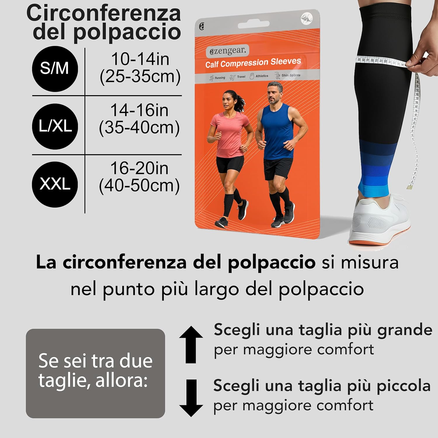 Thumbnail 3 de aZengear fasce a compressione per polpaccio 20-30 mmHg (L/XL) nero con blu