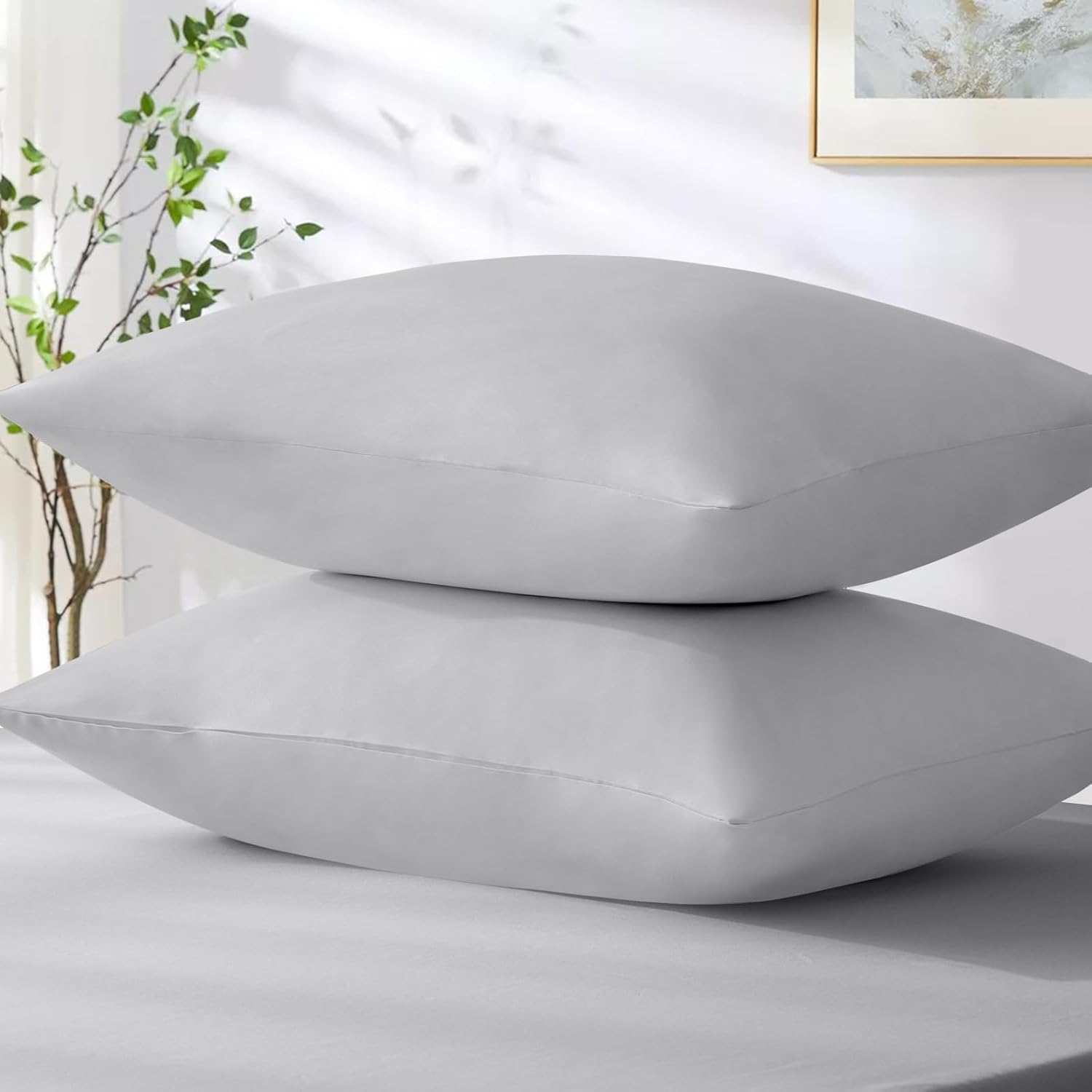Detalle de Tifschlaf Tifschlaf Pillow Cases 2 Pack (Light Grey) – Super-Soft Brushed Microfibre Standard Queen Pillow Covers, Envelope Closure, 50x75 cm