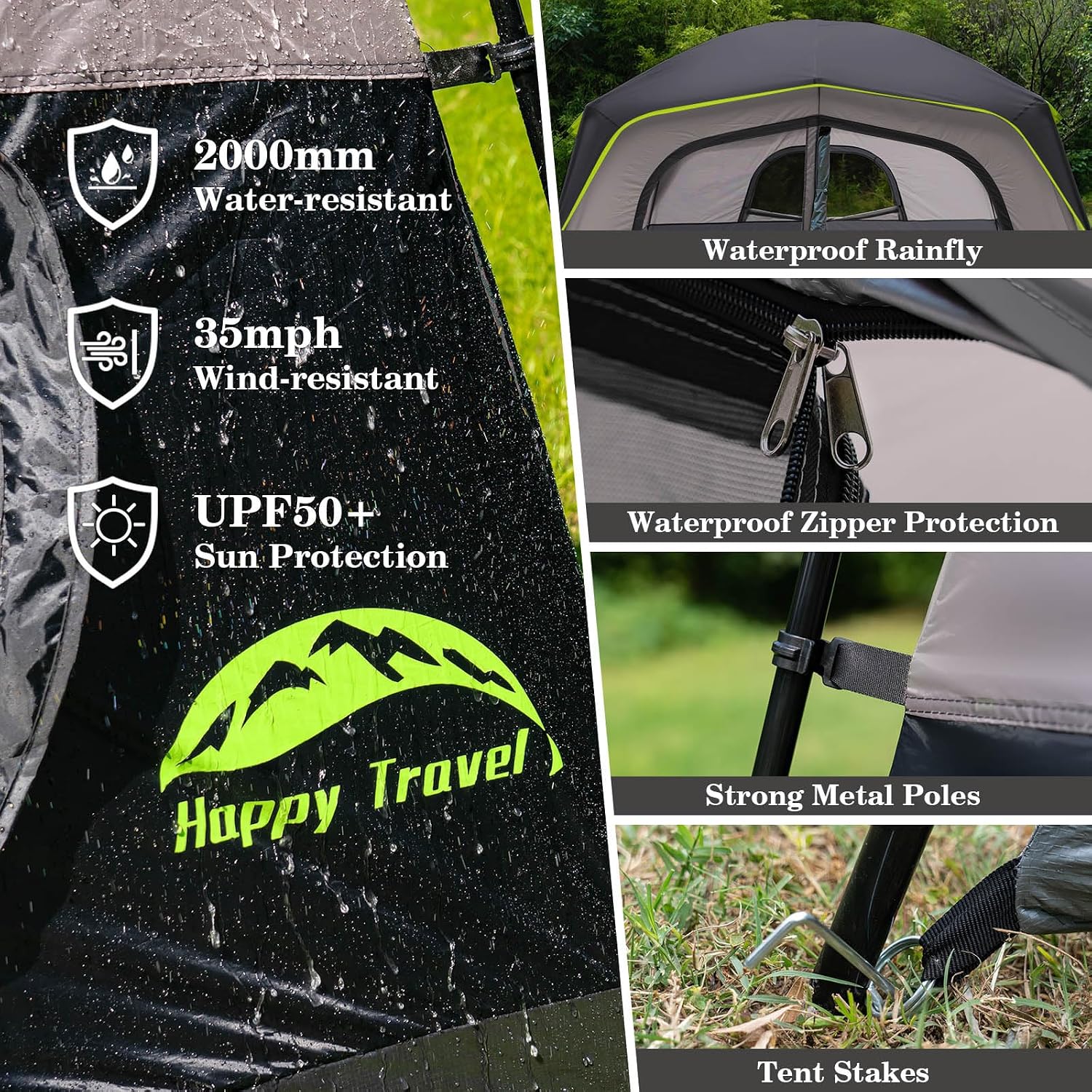 Detalle de Happy Travel Tent 6 Person: Spacious, Weather-Ready Family Cabin Shelter