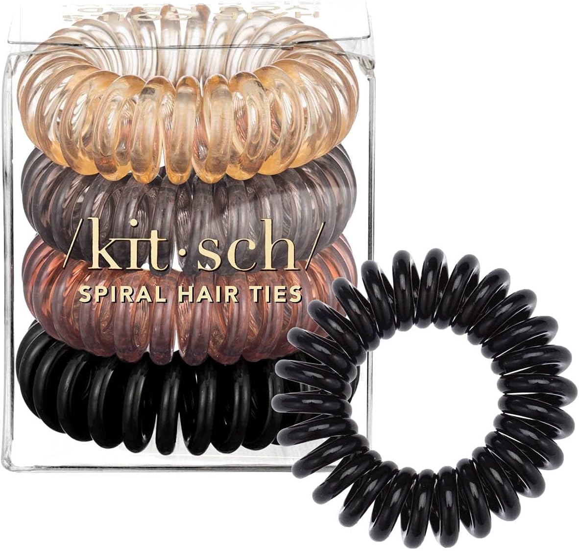 Detalle de Kitsch Spiral Hair Ties, Clear Plastic Coils, 4-Pack