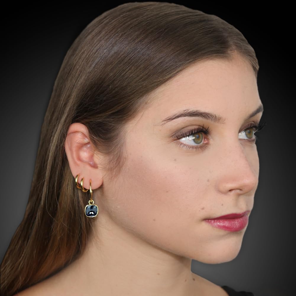 Detalle de Gold Creolen Charm Anhänger Mit Markenkristallen – 925 Sterling Silber, 24 kt Goldauflage