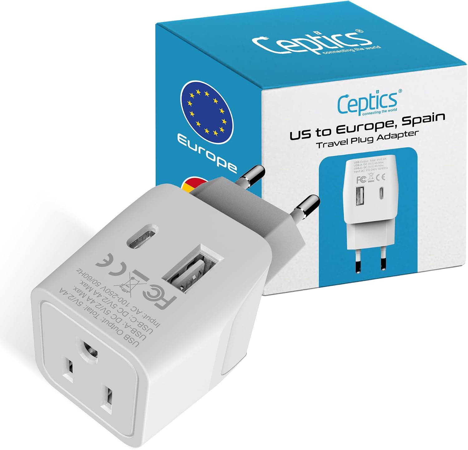 Detalle de Ceptics 3 in 1 European Travel Plug Adapter CTU-9C