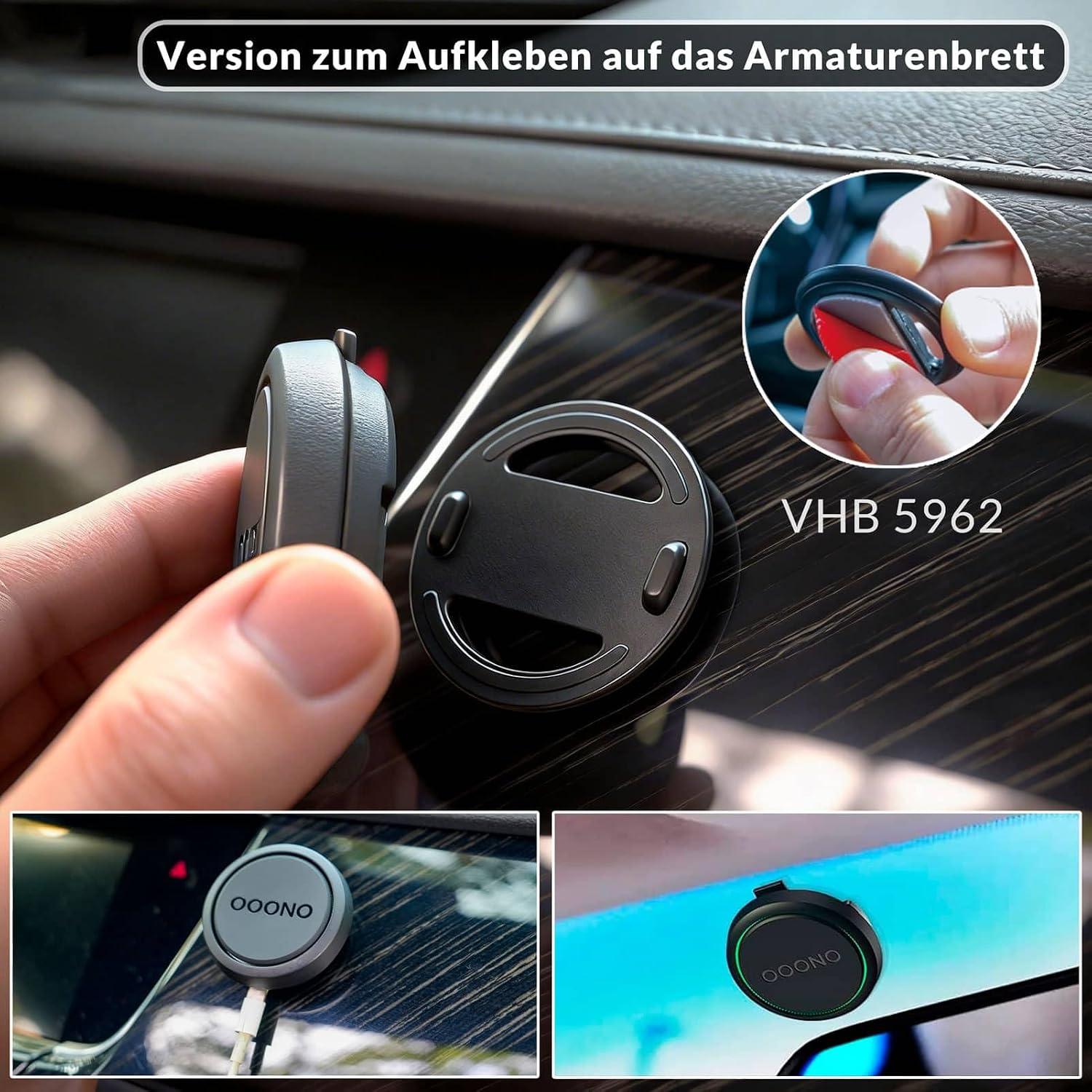 Detalle de Magnetische Halterung für OOONO CO-Driver NO2 – Spritzguss, 5962 Klebepads, 2 Installationsoptionen