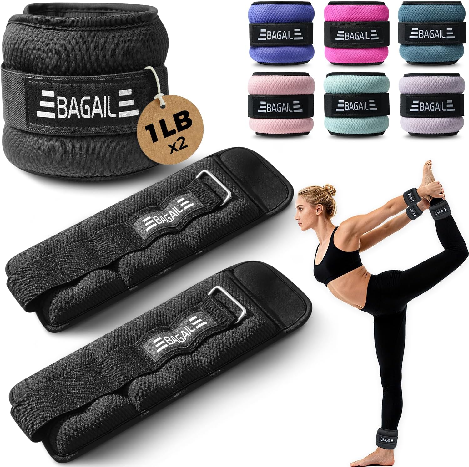 Detalle de BAGAIL Ankle and Wrist Weights, 1 lb Each, Lycra-SBR Fabric