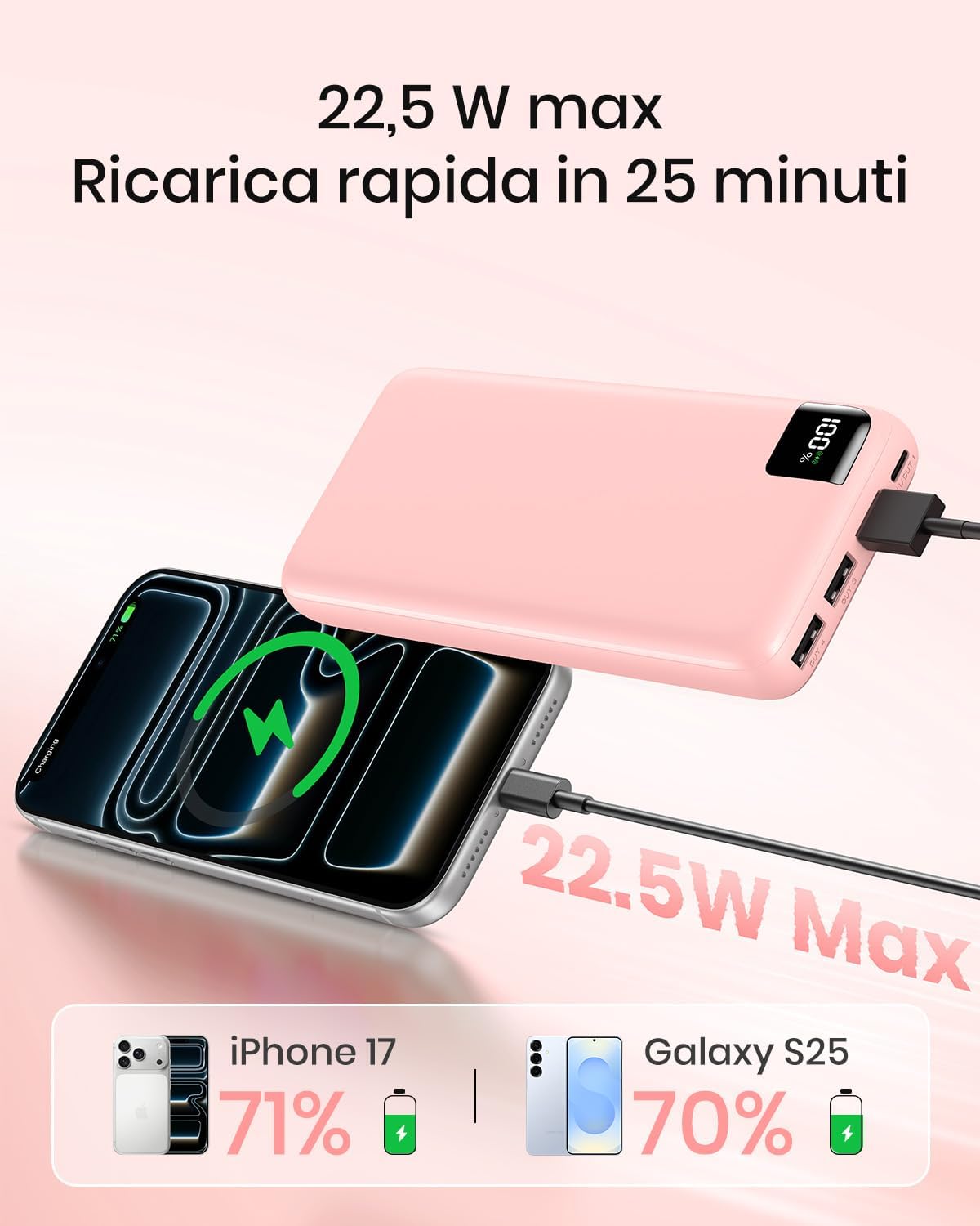 Detalle 2 de A ADDTOP Power Bank 20000mAh – Caricatore Portatile 22,5W, 4 Uscite e Display