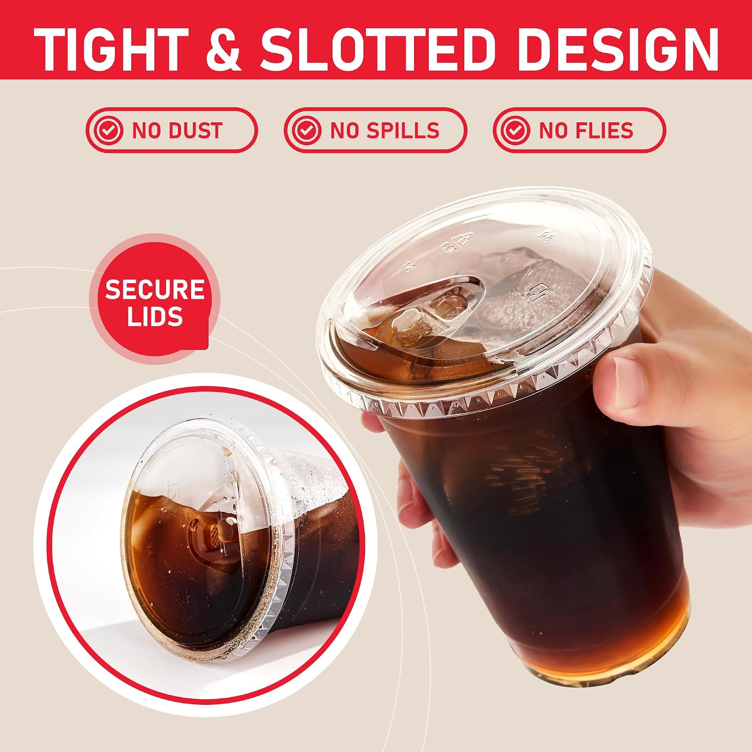 Thumbnail 1 de VPACKDUO 16 oz Plastic Cups with Lids (100 Pack) – Clear, Strawless Sip Lids