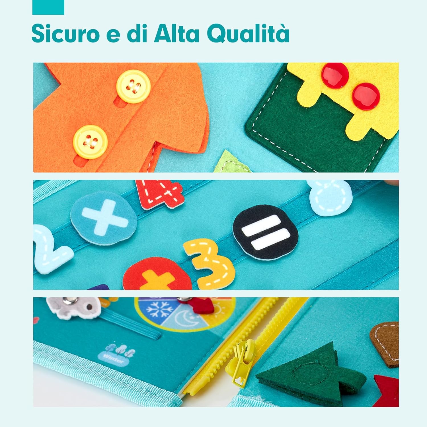 Thumbnail 6 de hahaland Montessori Busy Board di Feltro – Pannello Sensoriale 9 in 1 per bambini 2–3 anni