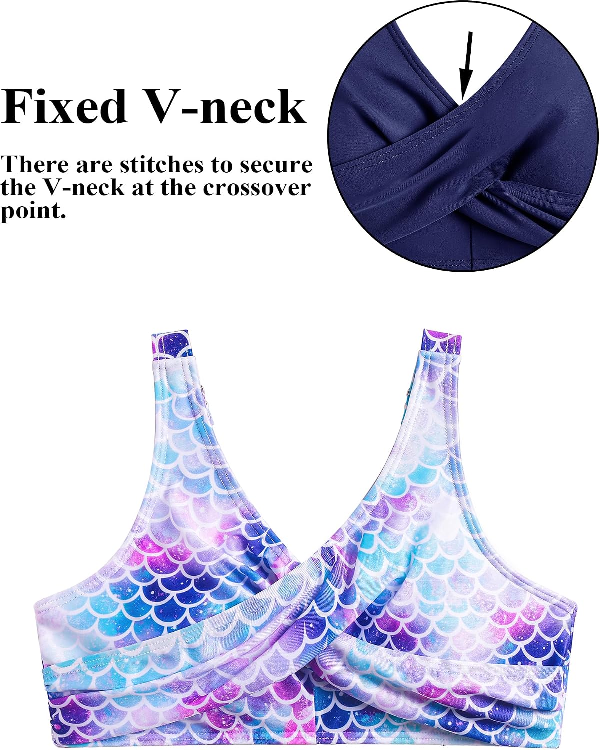 Detalle de Maillot de bain 2 pièces fille Arshiner (tankini séparé) motif sirène, taille haute à cordon
